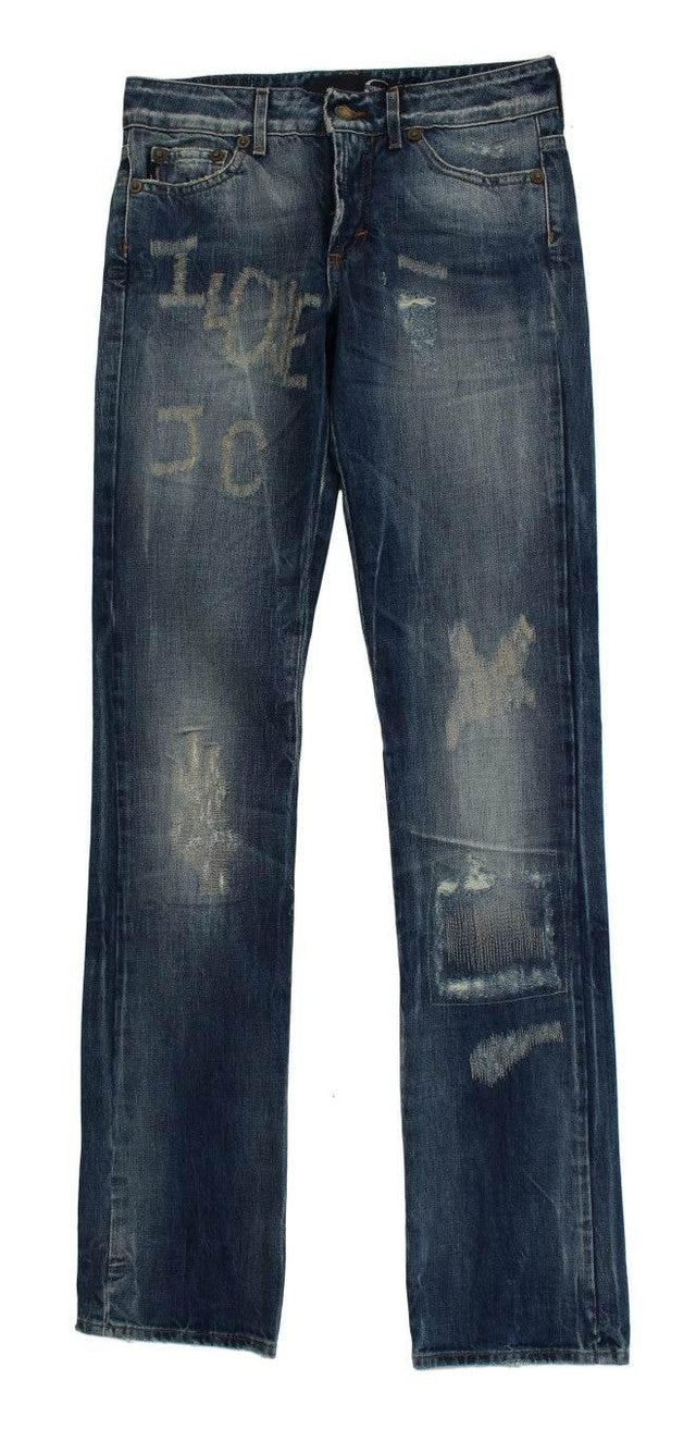 Cavalli Elegant Flare Fit Blue Denim Jeans - Hilstor