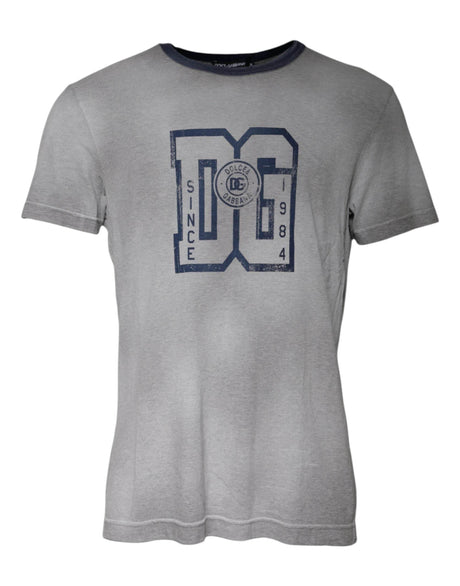 Dolce & Gabbana Gray Logo Print Cotton Crew Neck T-shirt - Hilstor