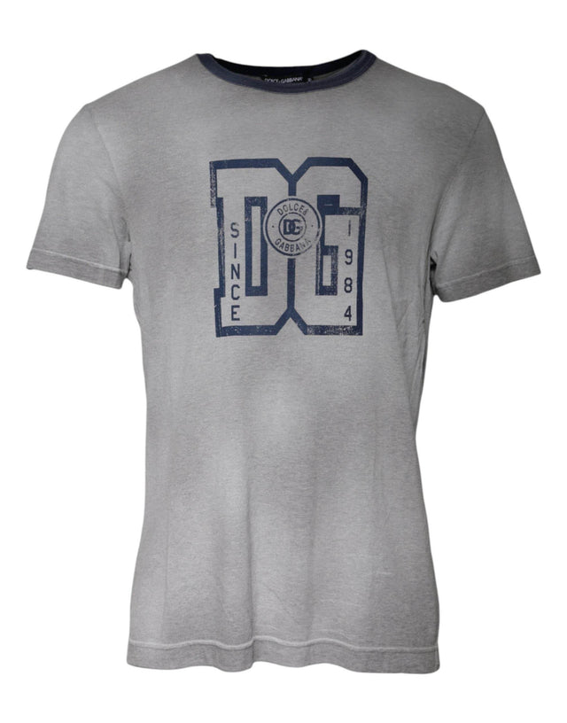 Dolce & Gabbana Gray Logo Print Cotton Crew Neck T-shirt - Hilstor