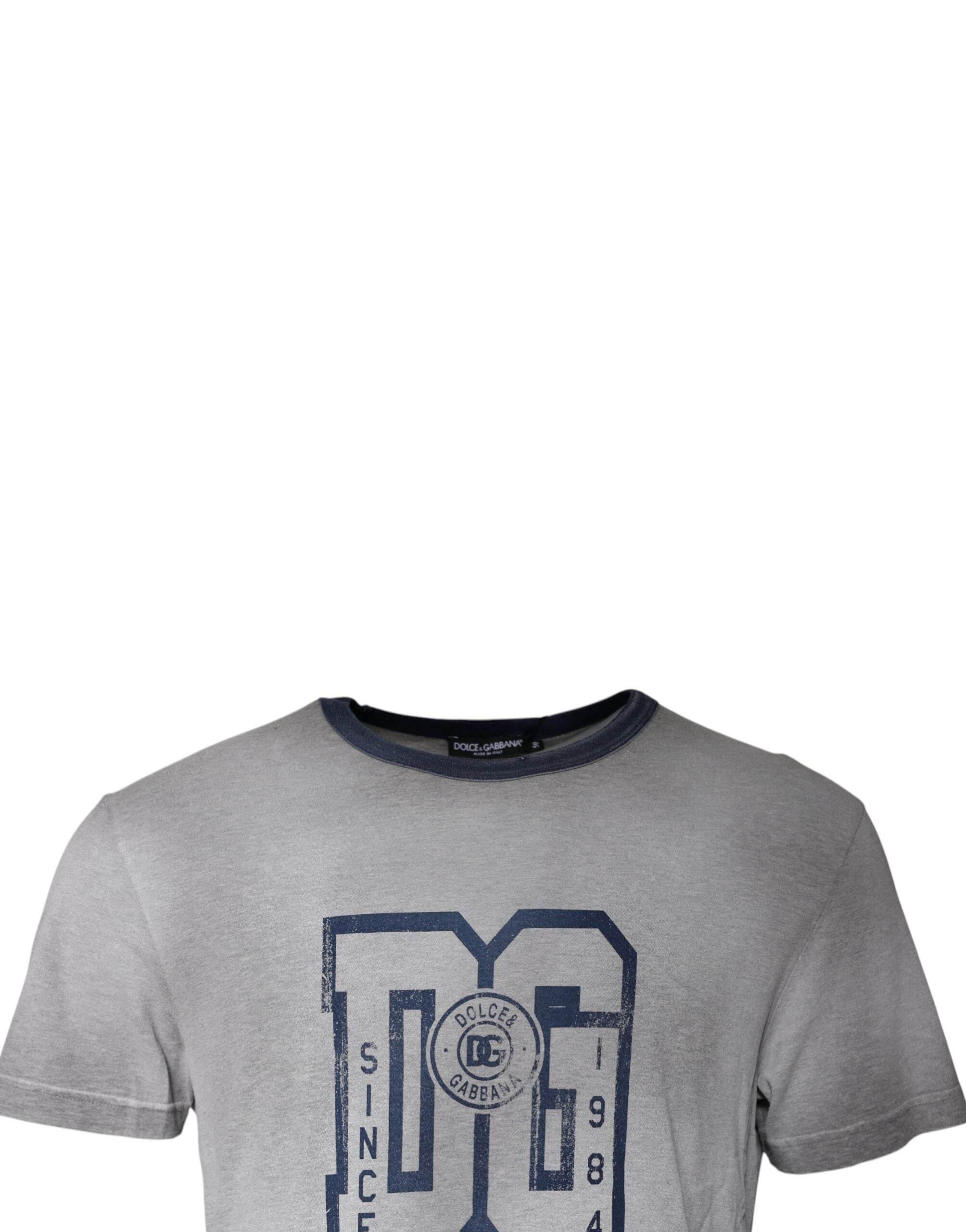 Dolce & Gabbana Gray Logo Print Cotton Crew Neck T-shirt - Hilstor