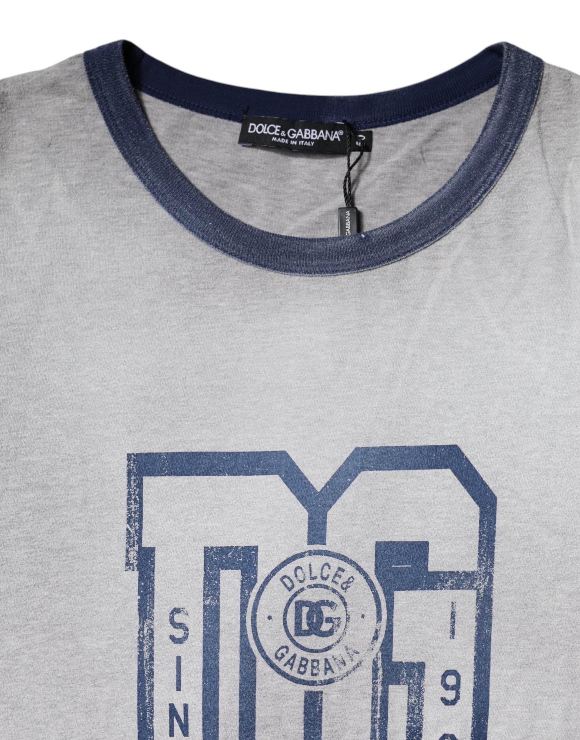 Dolce & Gabbana Gray Logo Print Cotton Crew Neck T-shirt - Hilstor