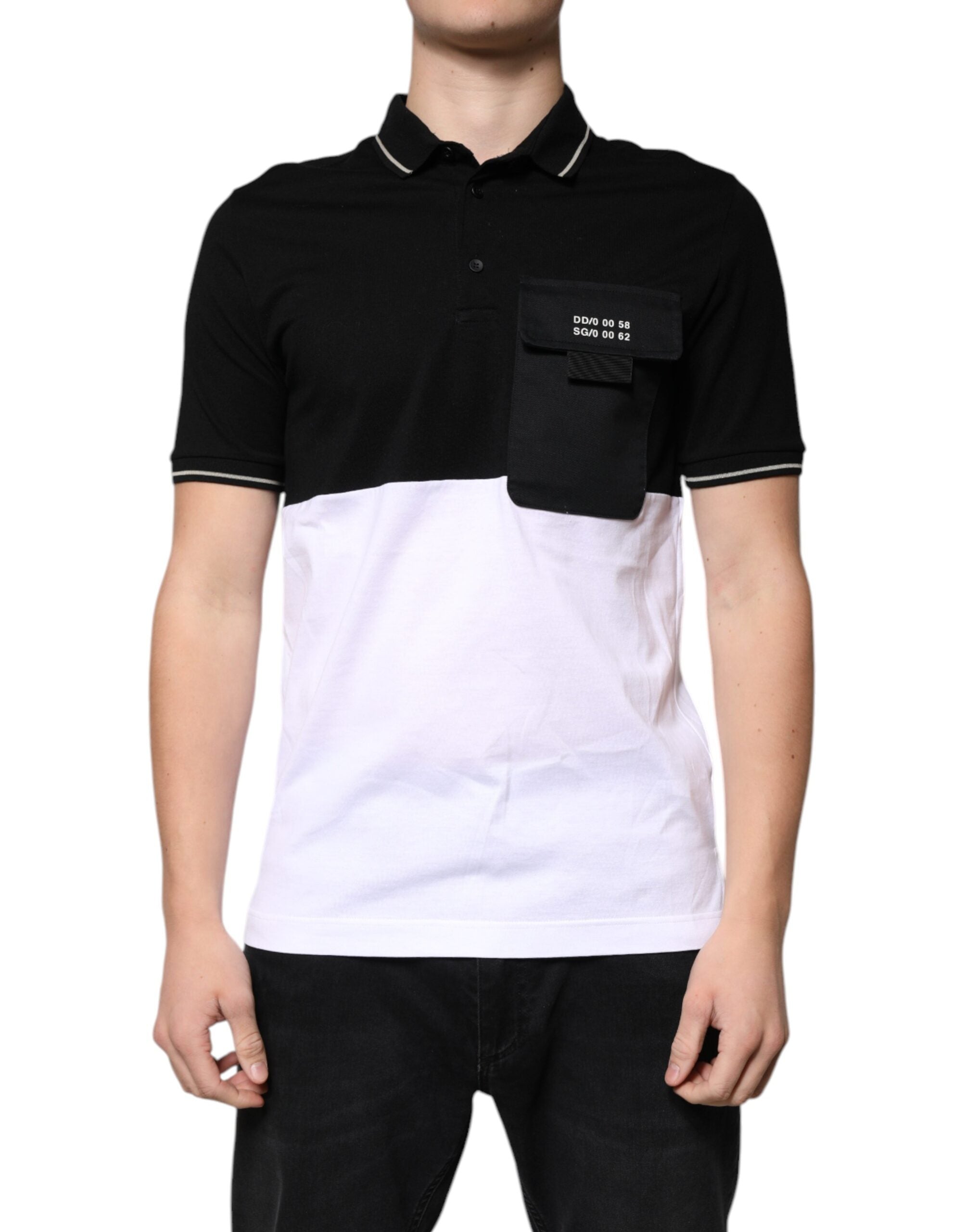 Dolce &amp; Gabbana Sort Hvid Bomuld Kortærmet Polo T-shirt