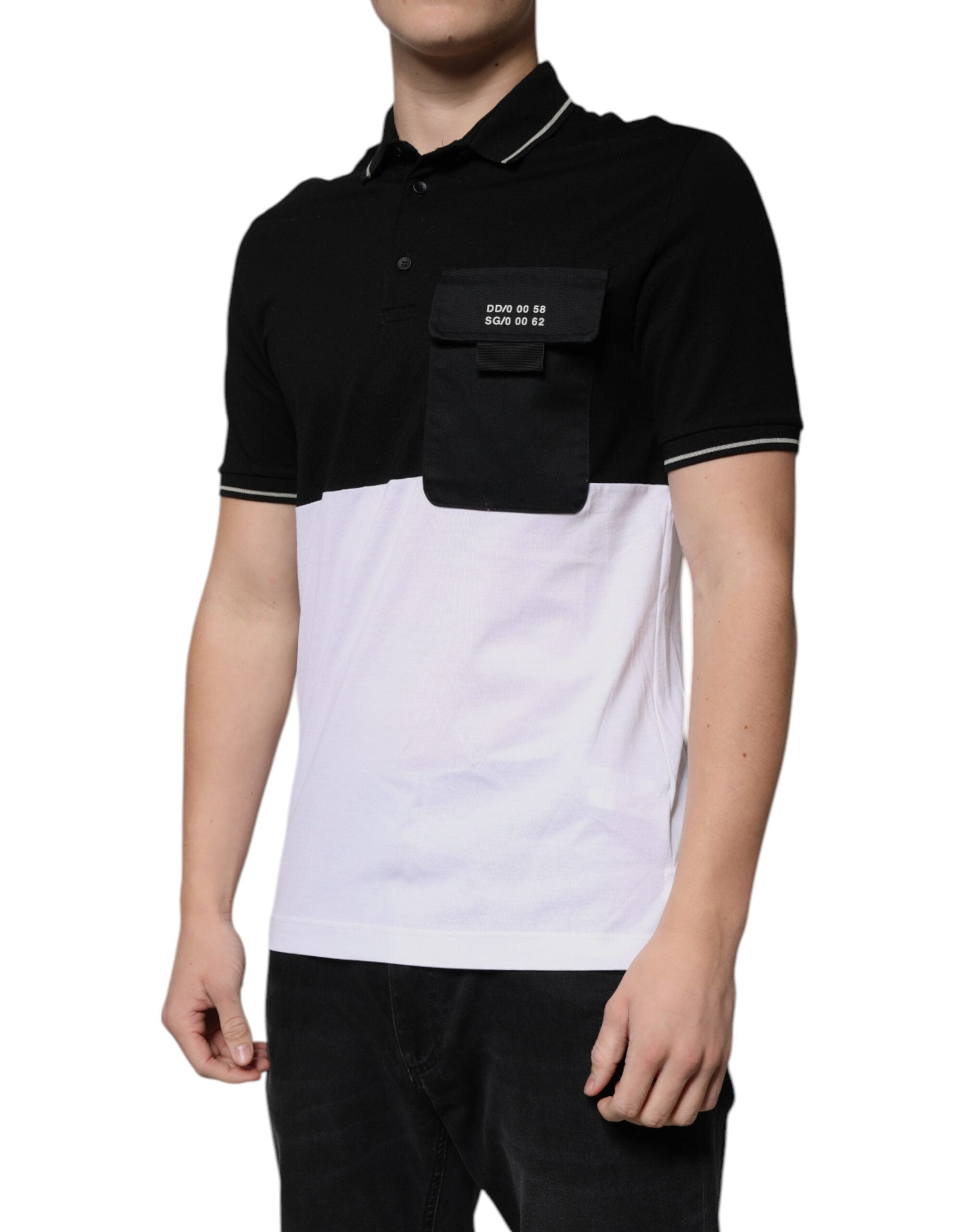 Dolce &amp; Gabbana Sort Hvid Bomuld Kortærmet Polo T-shirt