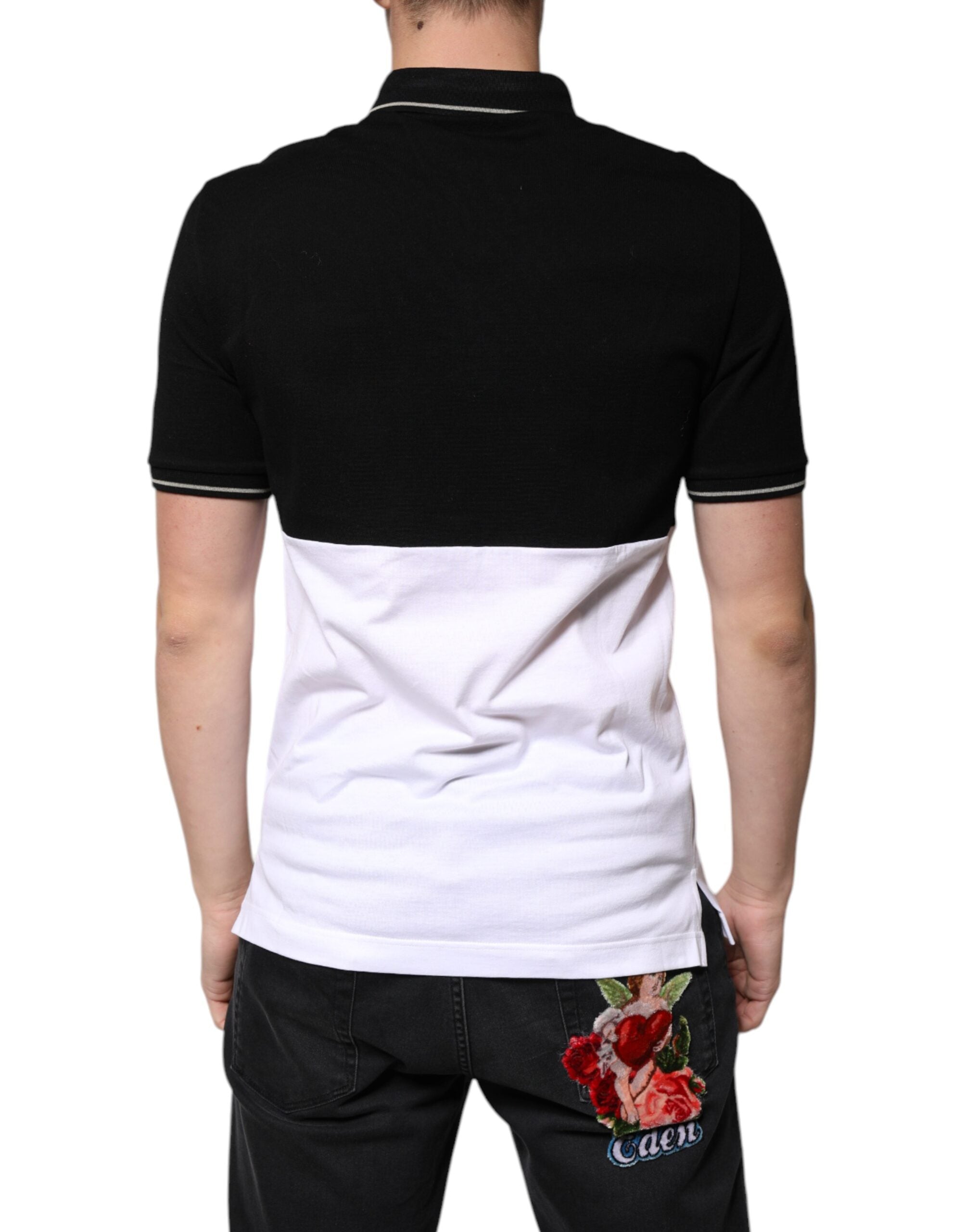 Dolce &amp; Gabbana Sort Hvid Bomuld Kortærmet Polo T-shirt