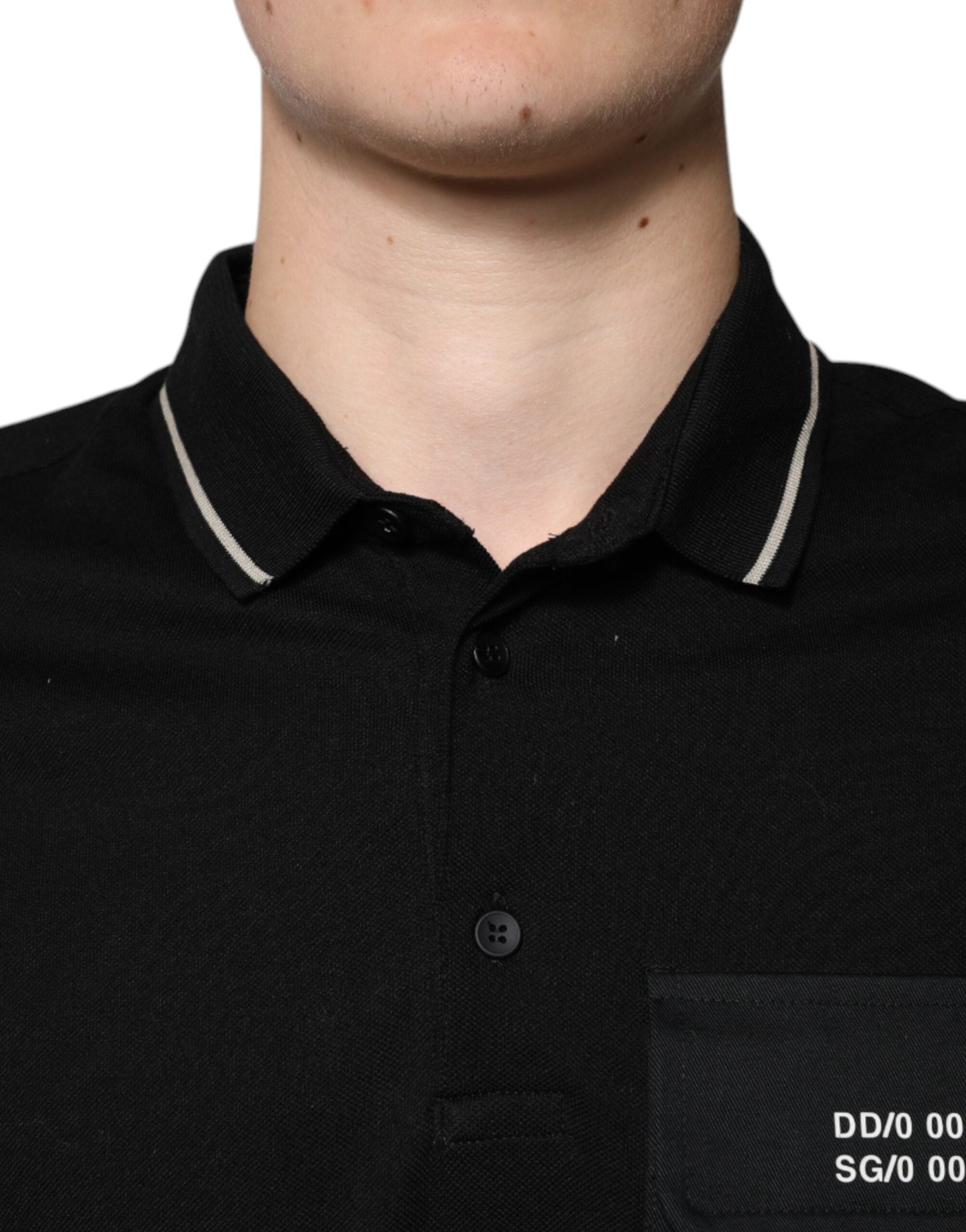 Dolce &amp; Gabbana Sort Hvid Bomuld Kortærmet Polo T-shirt