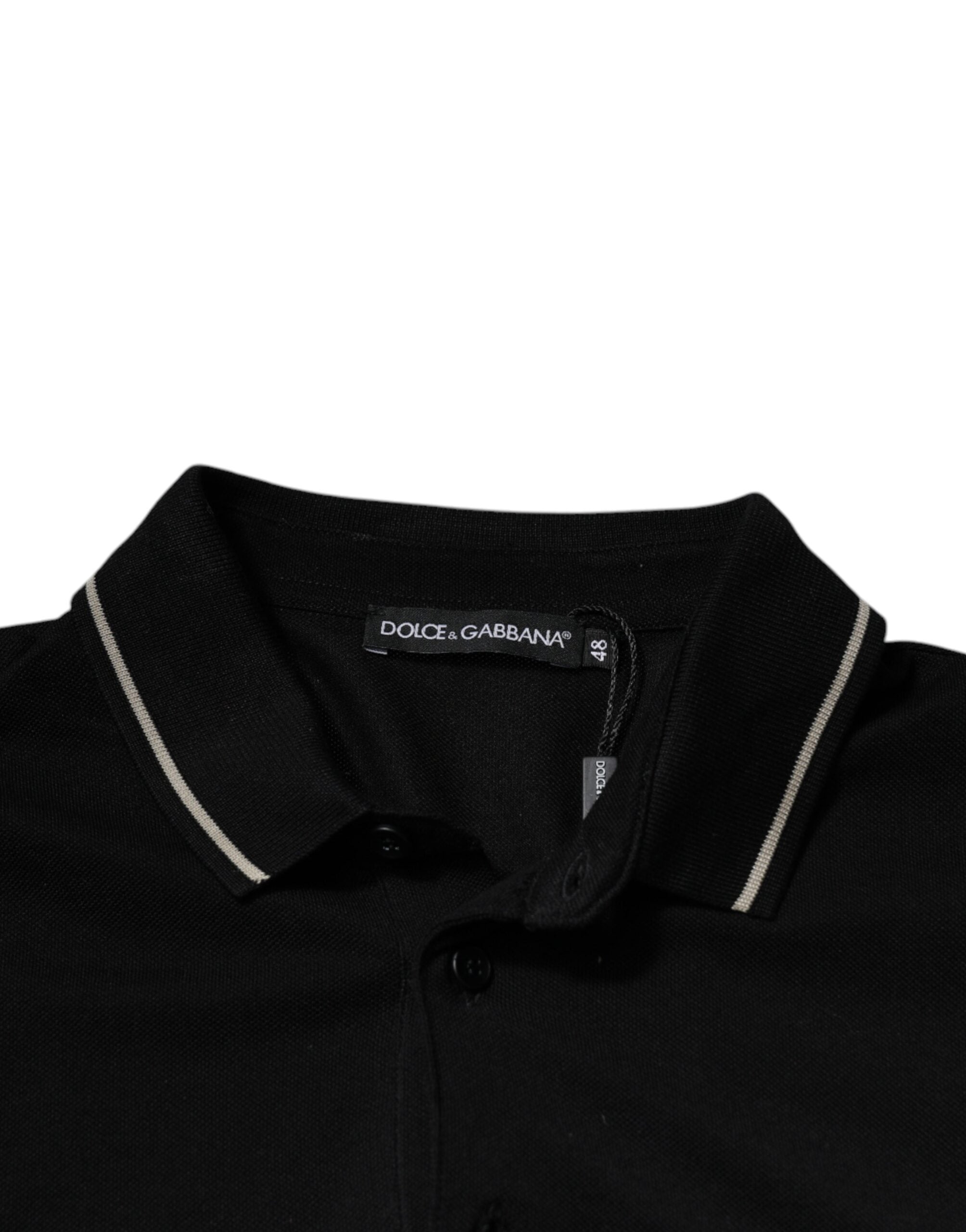 Dolce &amp; Gabbana Sort Hvid Bomuld Kortærmet Polo T-shirt