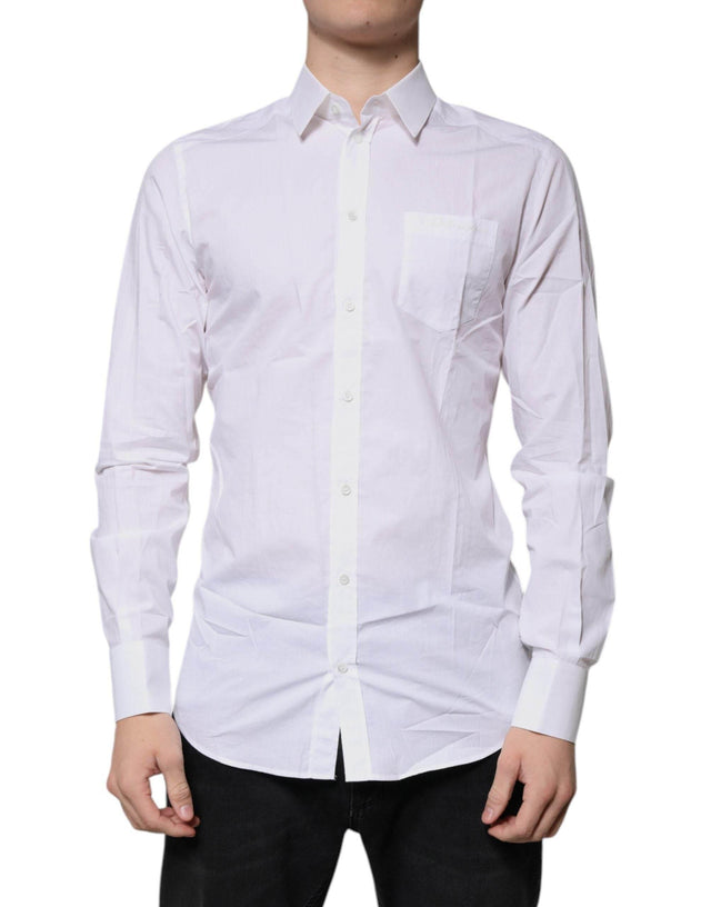 Dolce & Gabbana White Cotton Long Sleeves GOLD Dress Shirt - Hilstor