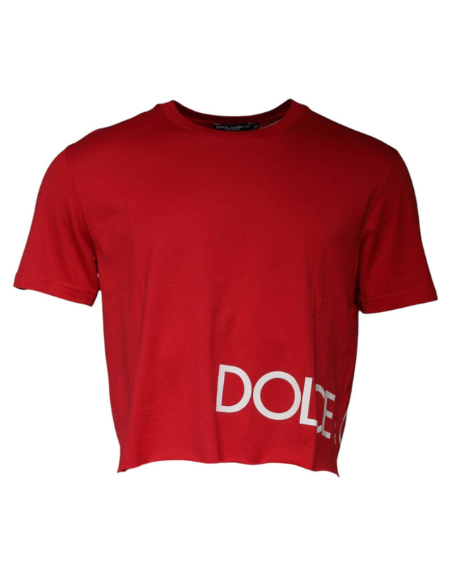 Dolce & Gabbana Red Logo Print Cropped Crew Neck T-shirt - Hilstor