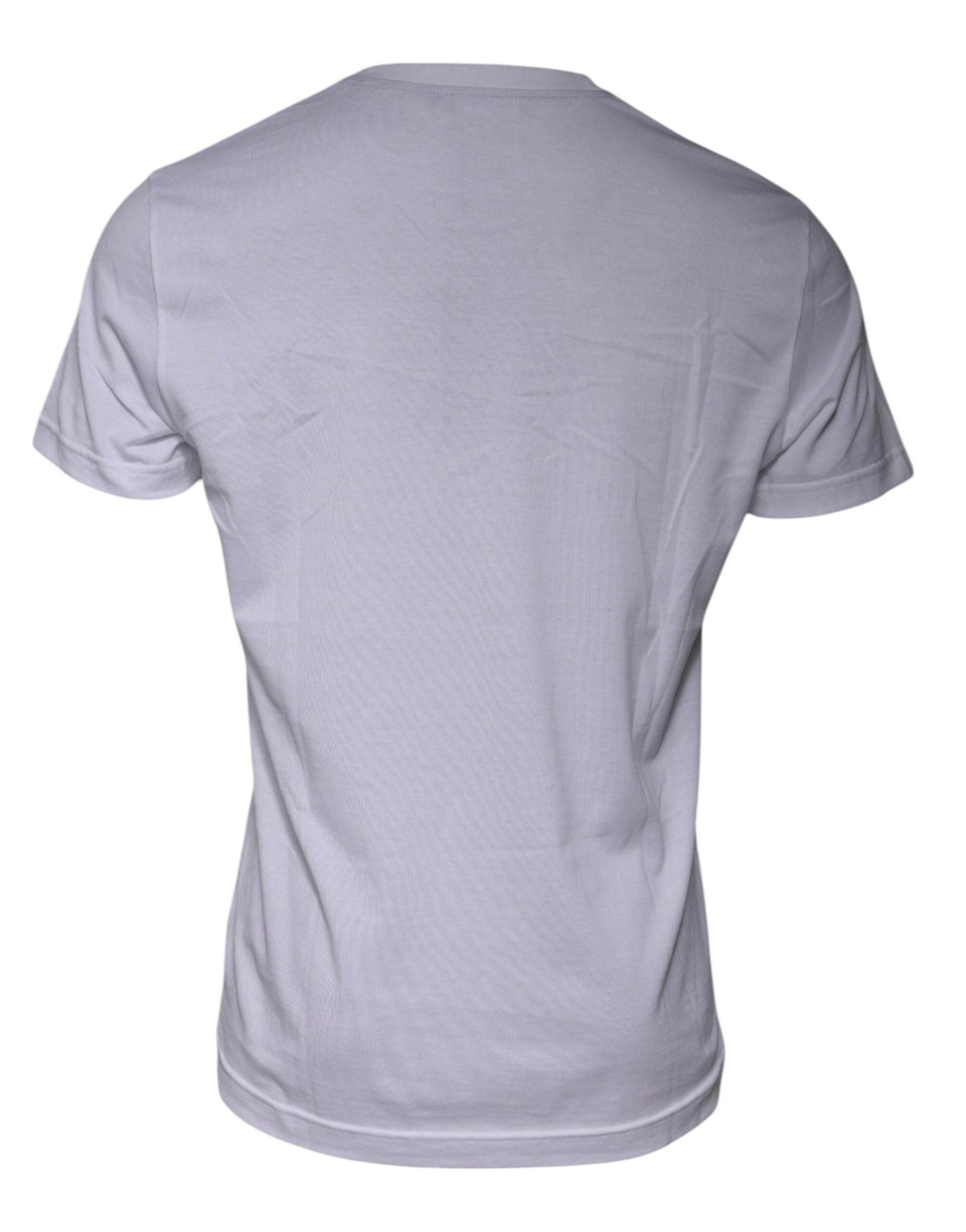 Dolce & Gabbana White Logo Print Cotton Crew Neck T-shirt - Hilstor