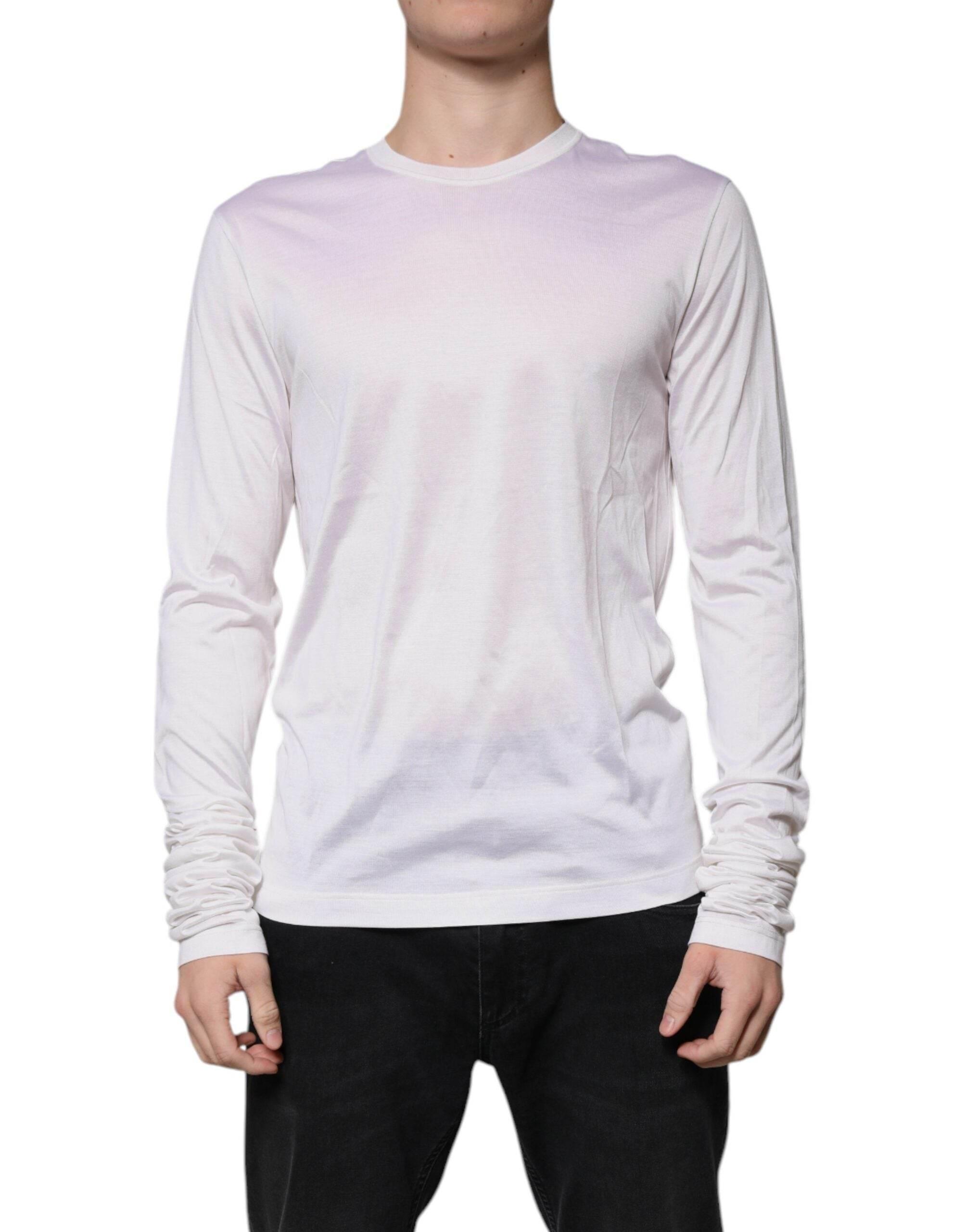 Dolce & Gabbana White Silk Crew Neck Men Pullover Sweater - Hilstor
