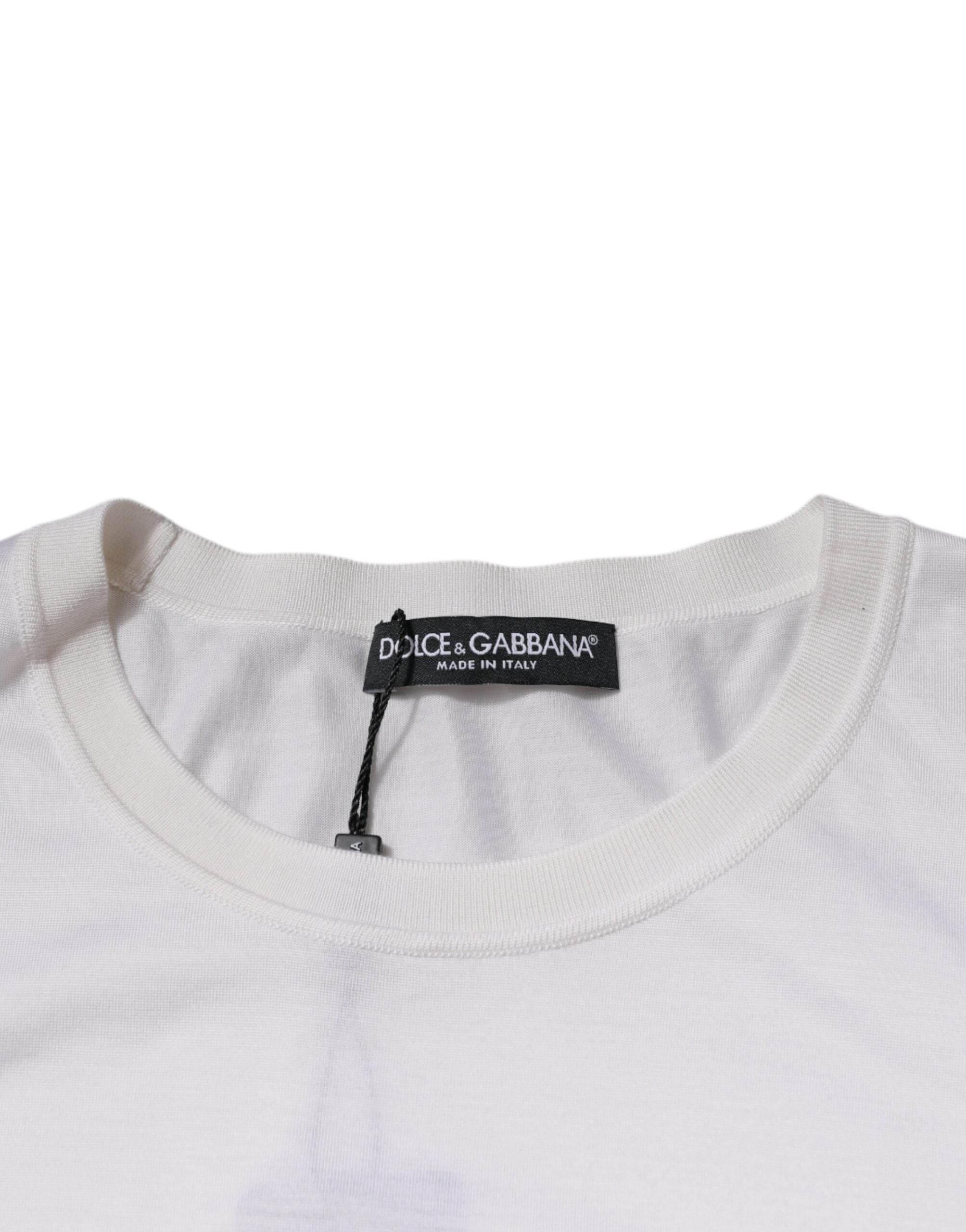 Dolce & Gabbana White Silk Crew Neck Men Pullover Sweater - Hilstor