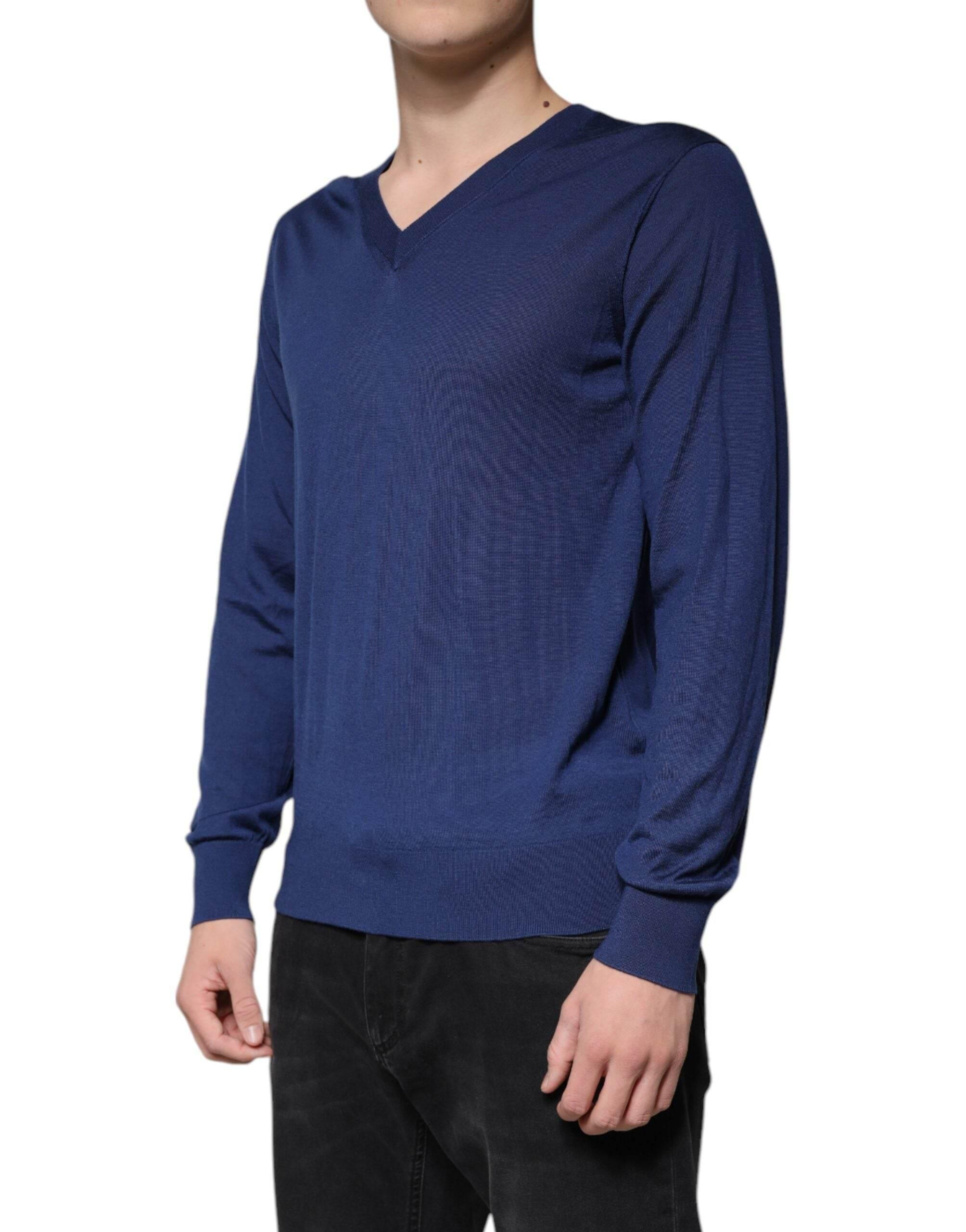 Dolce & Gabbana Navy Blue Cashmere V-neck Pullover Sweater - Hilstor