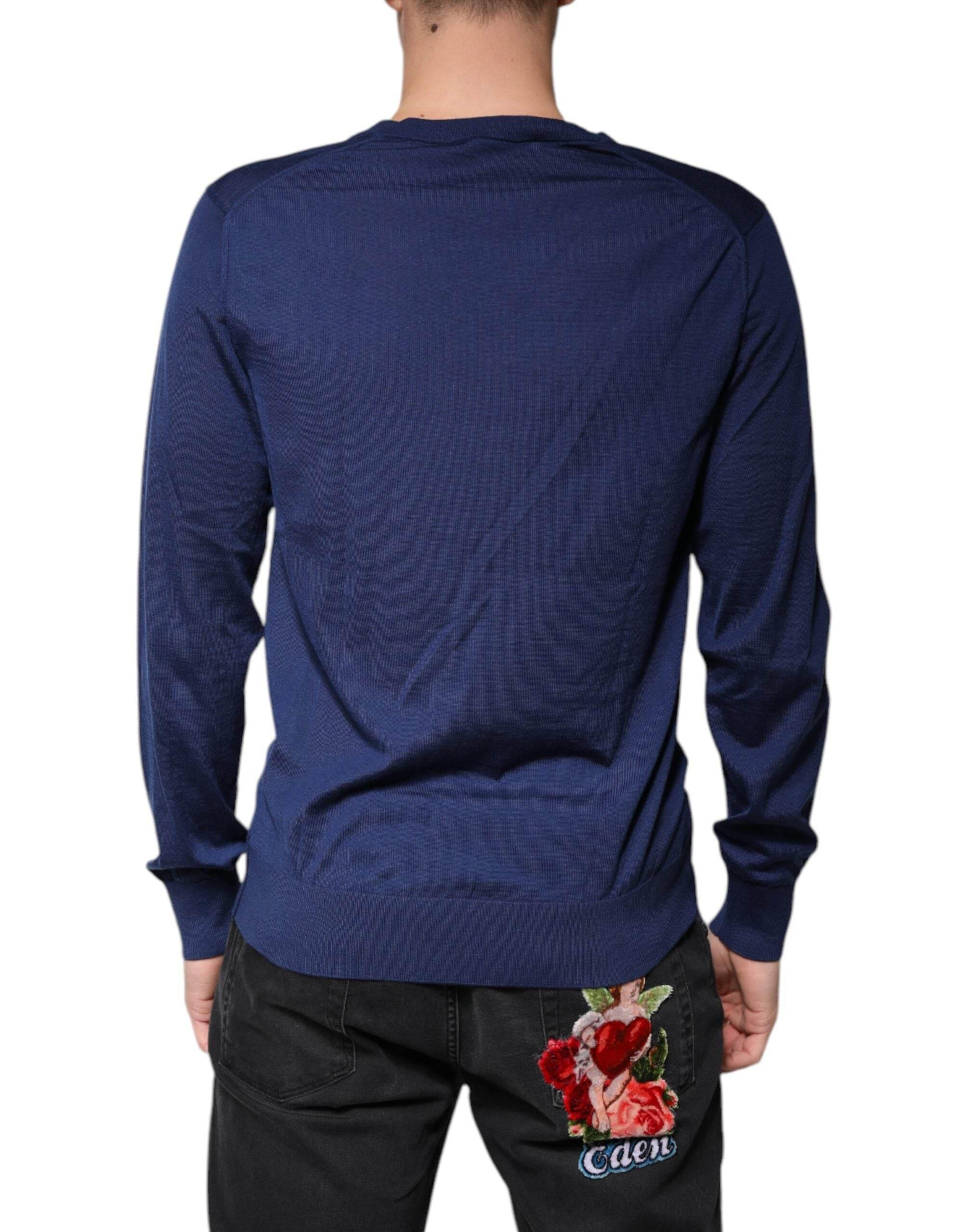 Dolce & Gabbana Navy Blue Cashmere V-neck Pullover Sweater - Hilstor