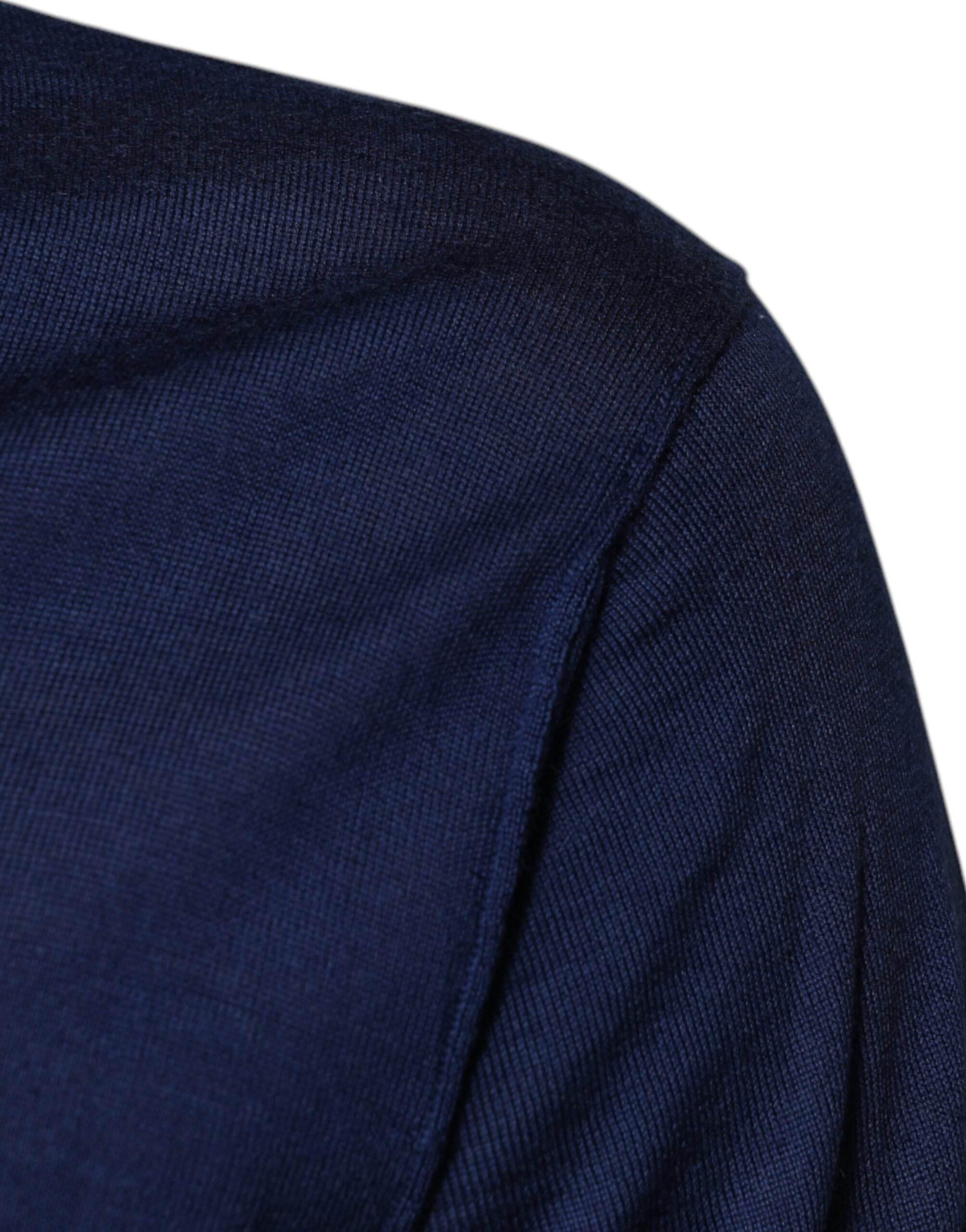 Dolce & Gabbana Navy Blue Cashmere V-neck Pullover Sweater - Hilstor