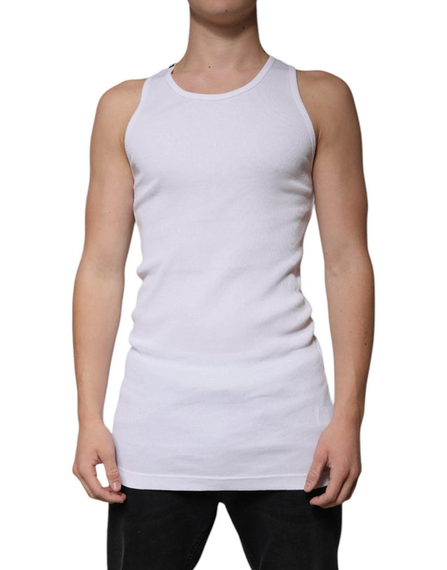 Dolce & Gabbana White Cotton Sleeveless Round Neck Tank T-shirt - Hilstor