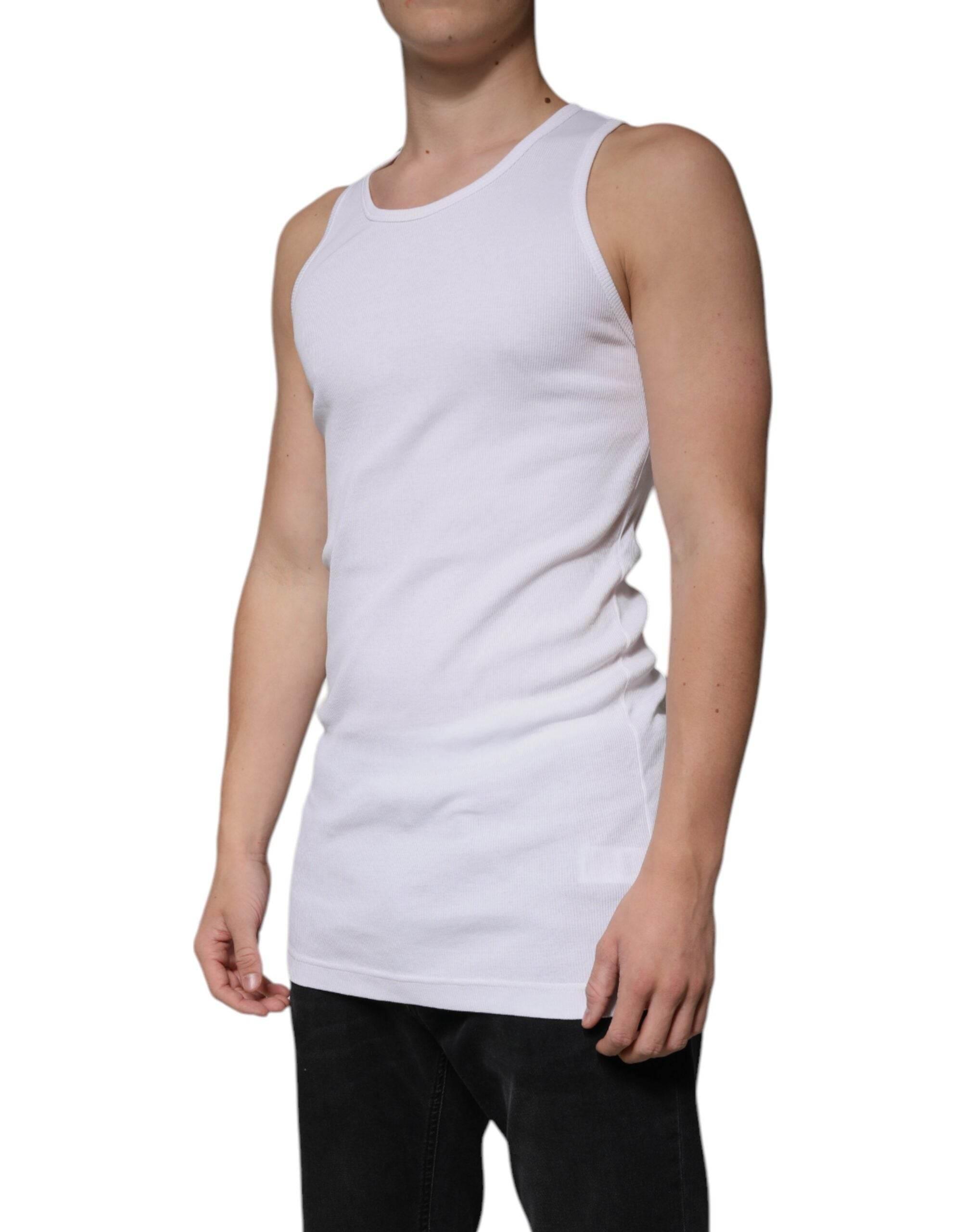 Dolce & Gabbana White Cotton Sleeveless Round Neck Tank T-shirt - Hilstor