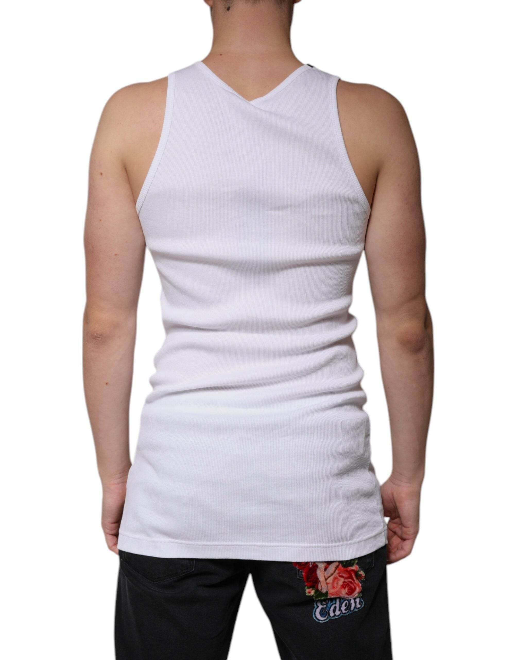 Dolce & Gabbana White Cotton Sleeveless Round Neck Tank T-shirt - Hilstor