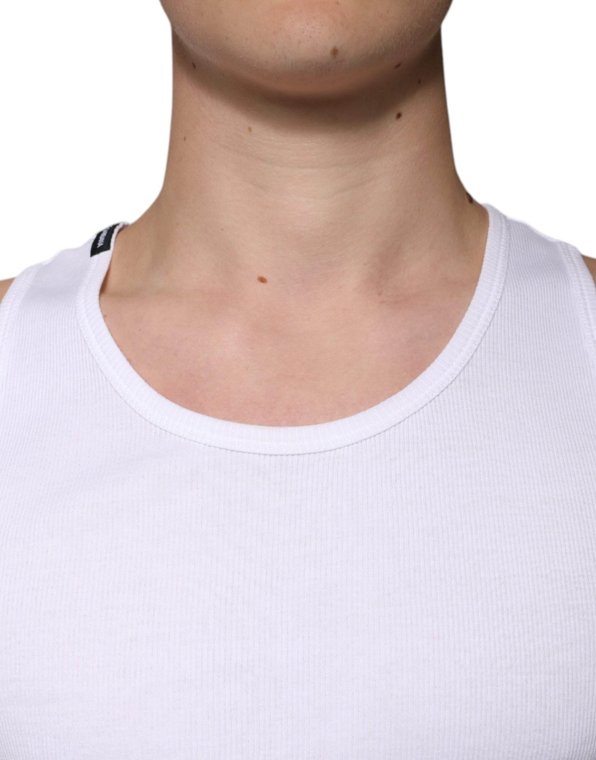 Dolce & Gabbana White Cotton Sleeveless Round Neck Tank T-shirt - Hilstor