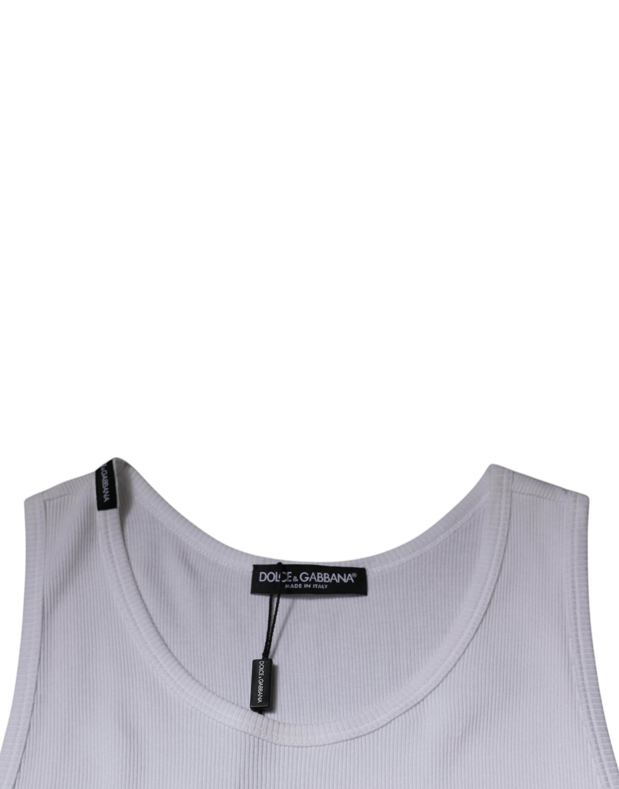Dolce & Gabbana White Cotton Sleeveless Round Neck Tank T-shirt - Hilstor