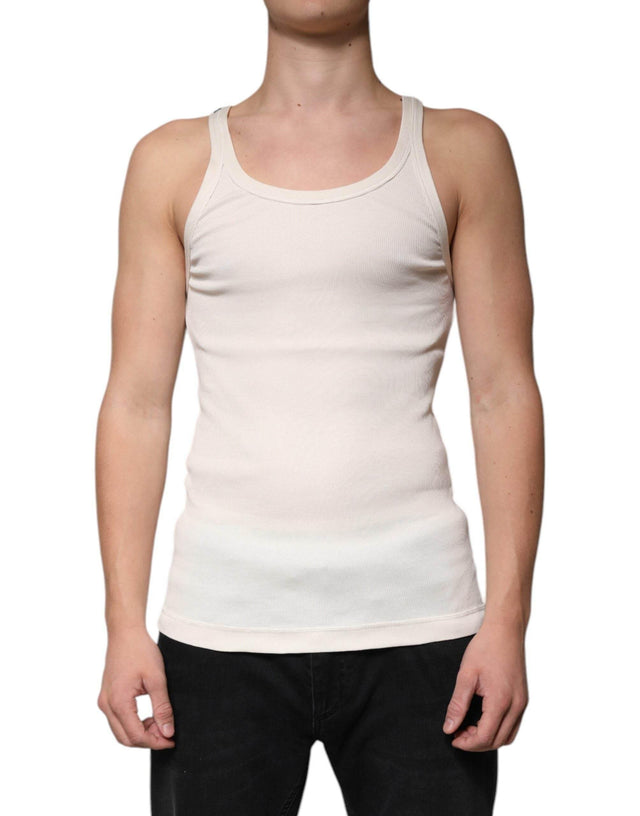 Dolce & Gabbana Off White Cotton Sleeveless Round Neck Tank T-shirt - Hilstor