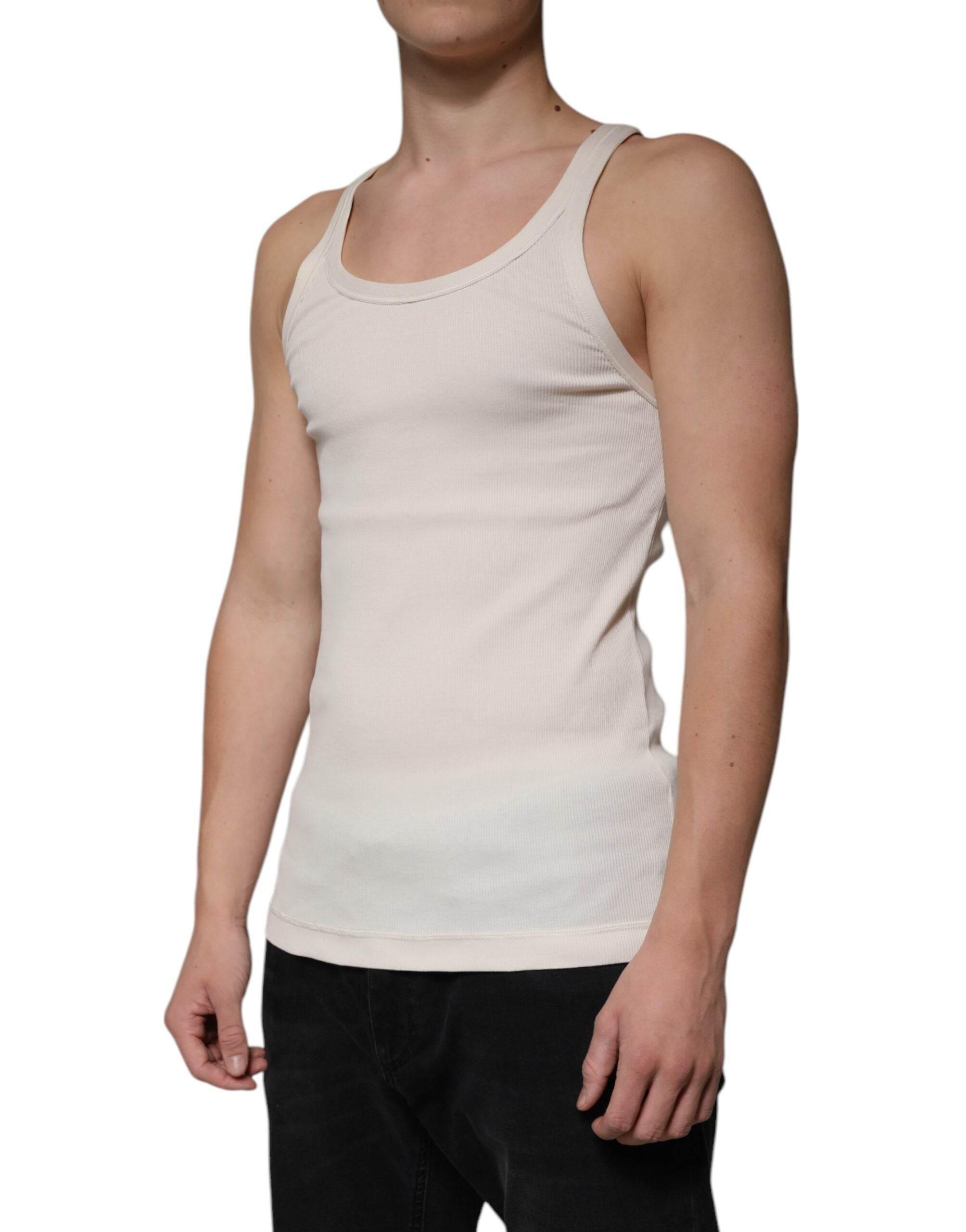Dolce & Gabbana Off White Cotton Sleeveless Round Neck Tank T-shirt - Hilstor