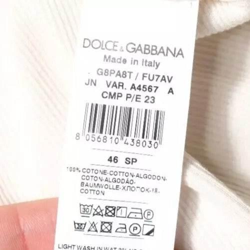 Dolce & Gabbana Off White Cotton Sleeveless Round Neck Tank T-shirt - Hilstor