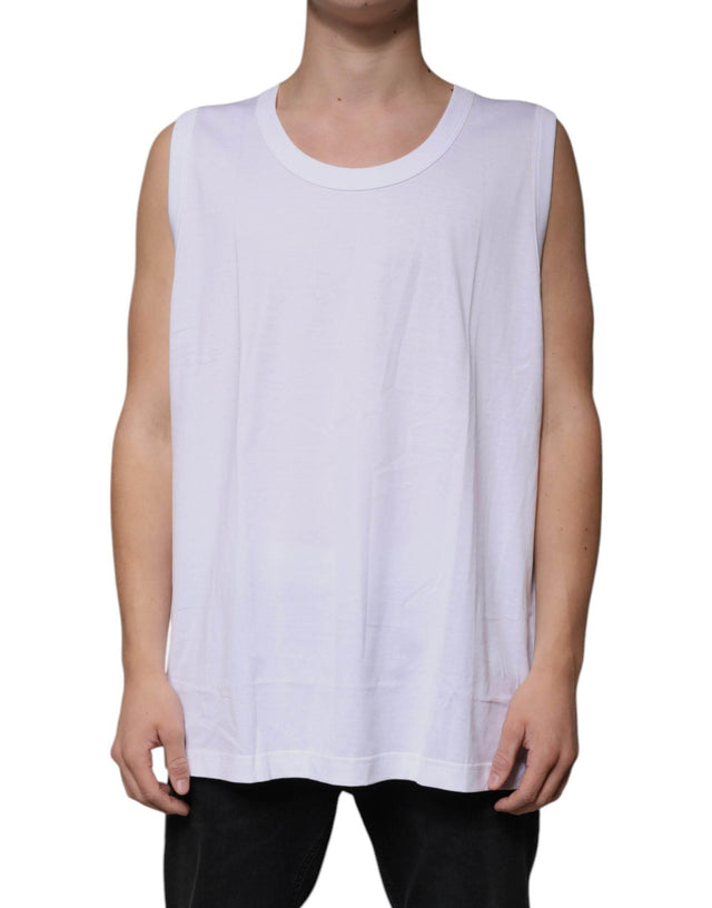 Dolce & Gabbana White Cotton Sleeveless Round Neck Tank T-shirt - Hilstor