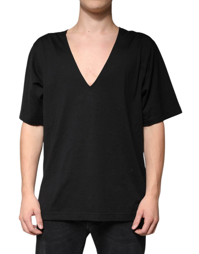 Dolce & Gabbana Black Cotton V-neck Short Sleeves T-shirt - Hilstor