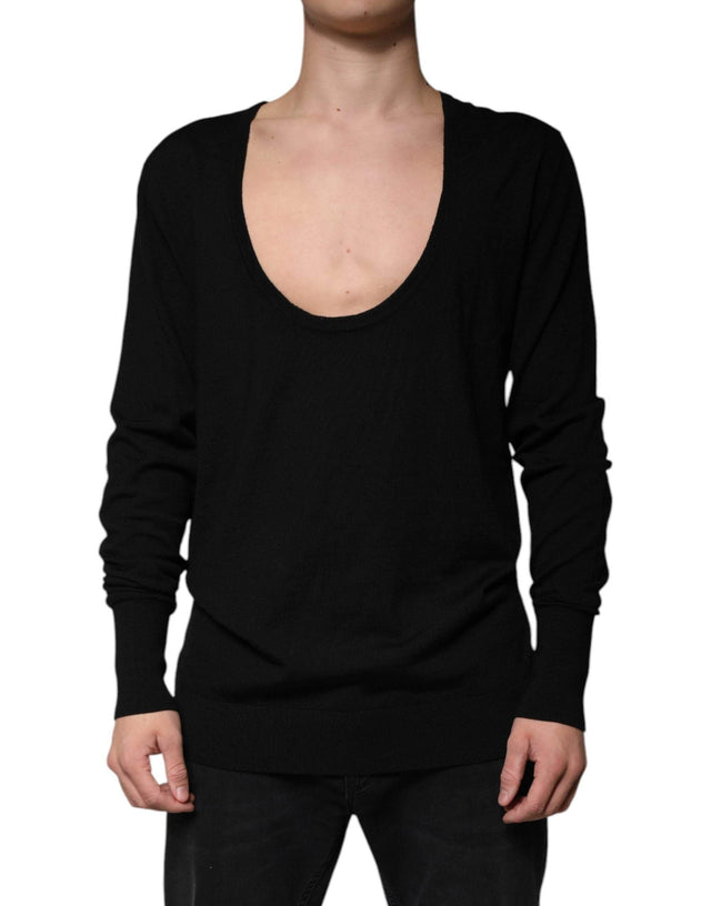 Dolce & Gabbana Black Wool Round Neck Pullover Sweater - Hilstor