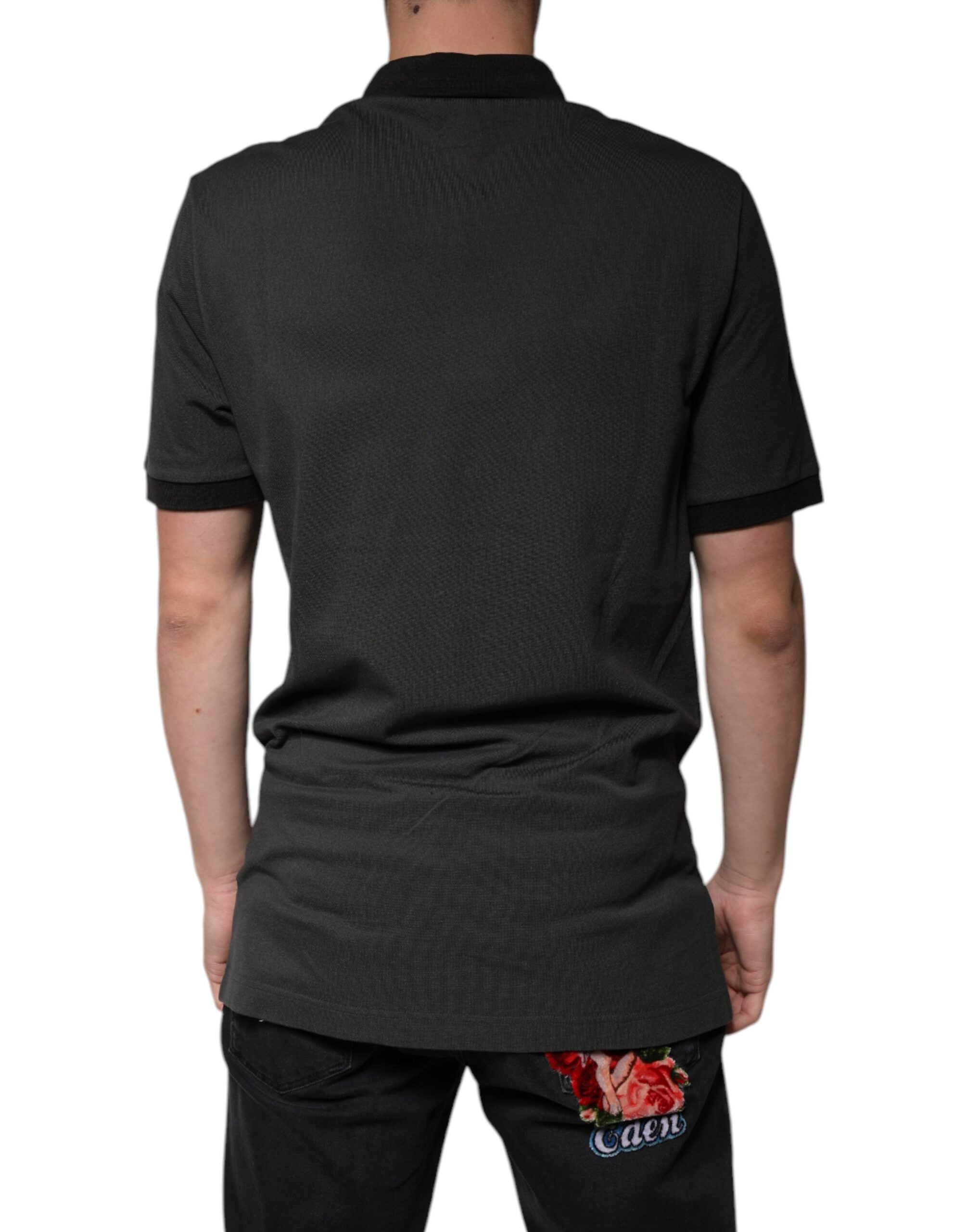 Dolce &amp; Gabbana T-shirt i sort logotryk med krave i bomuld