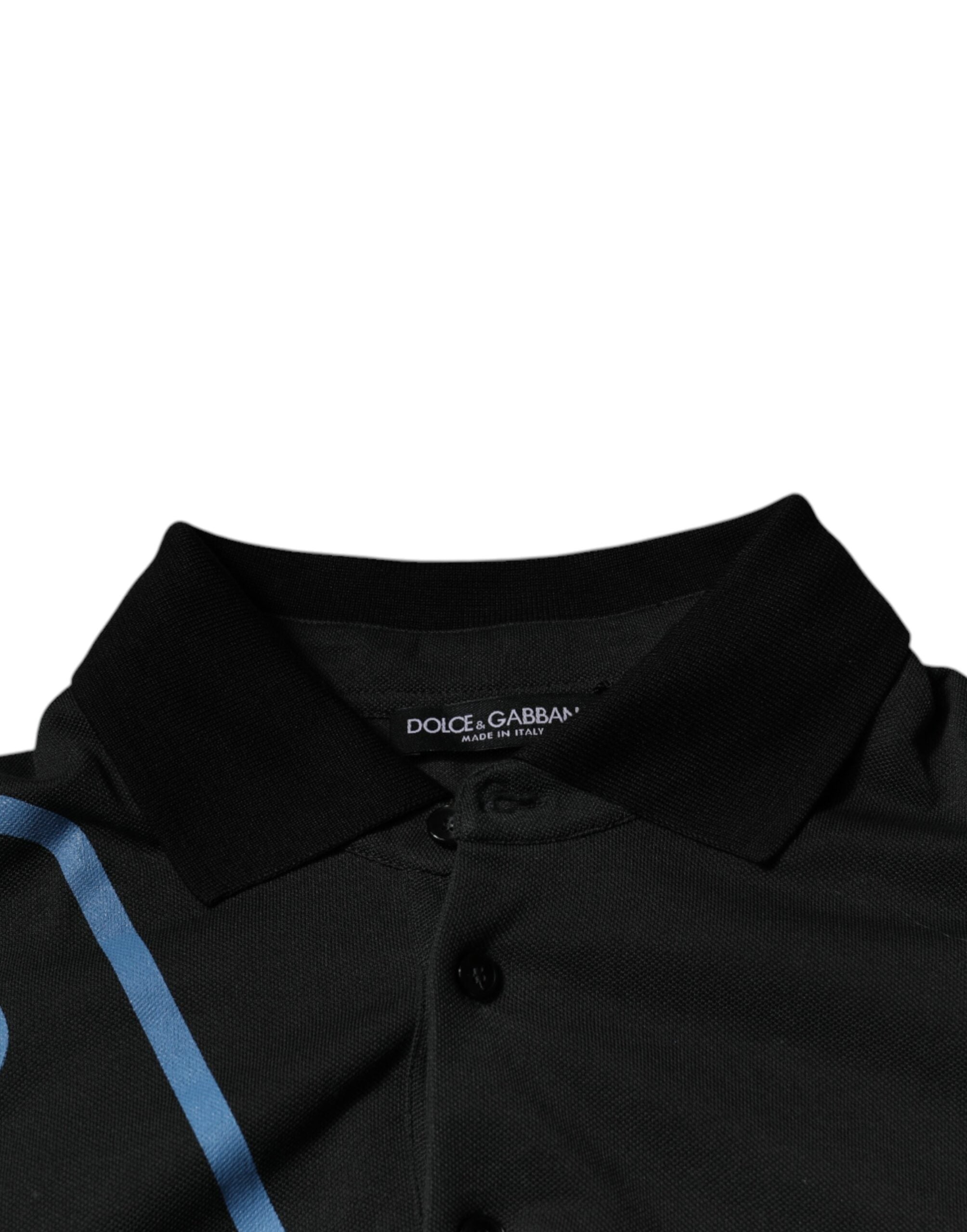 Dolce &amp; Gabbana T-shirt i sort logotryk med krave i bomuld