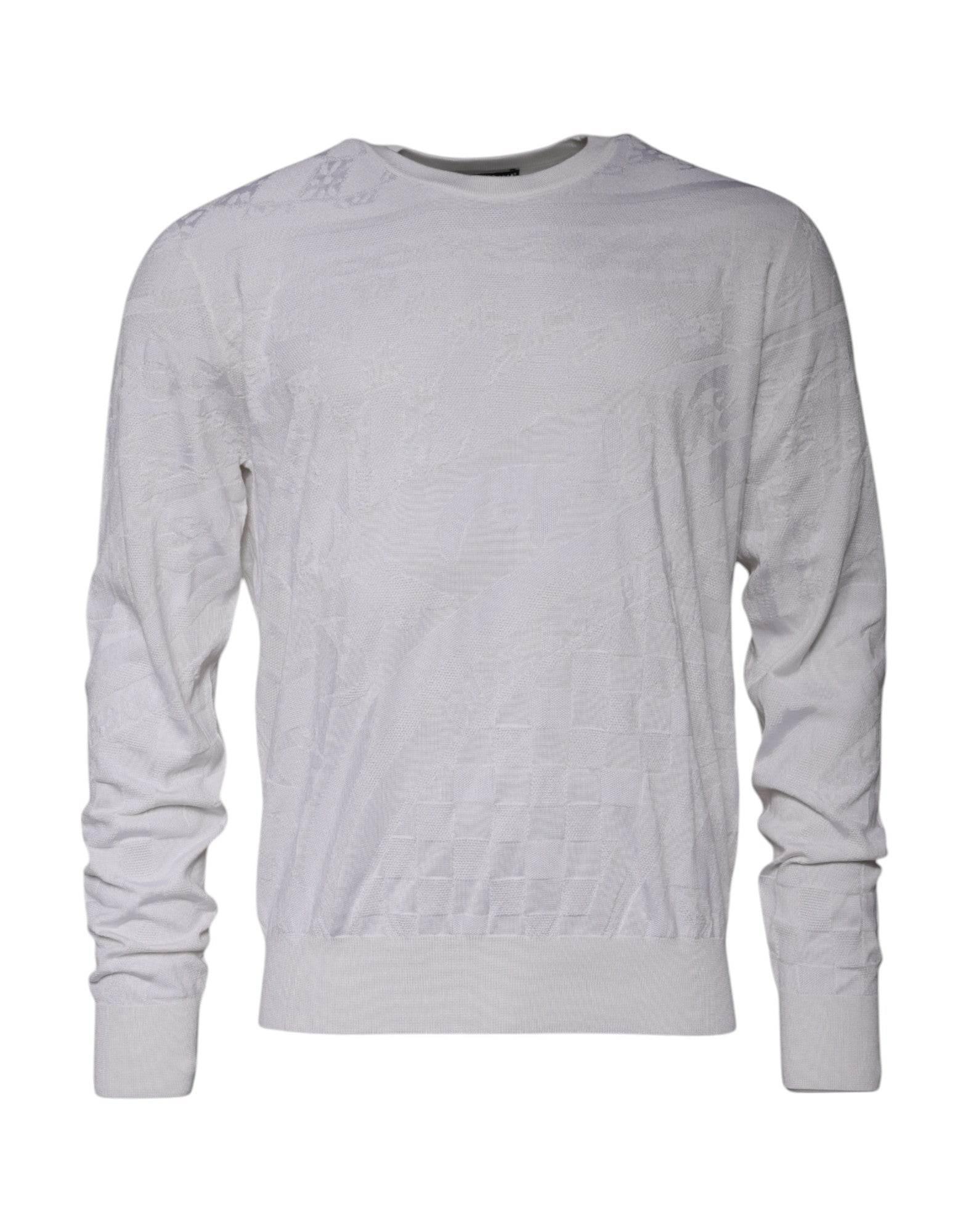 Dolce & Gabbana White Silk Crew Neck Men Pullover Sweater - Hilstor