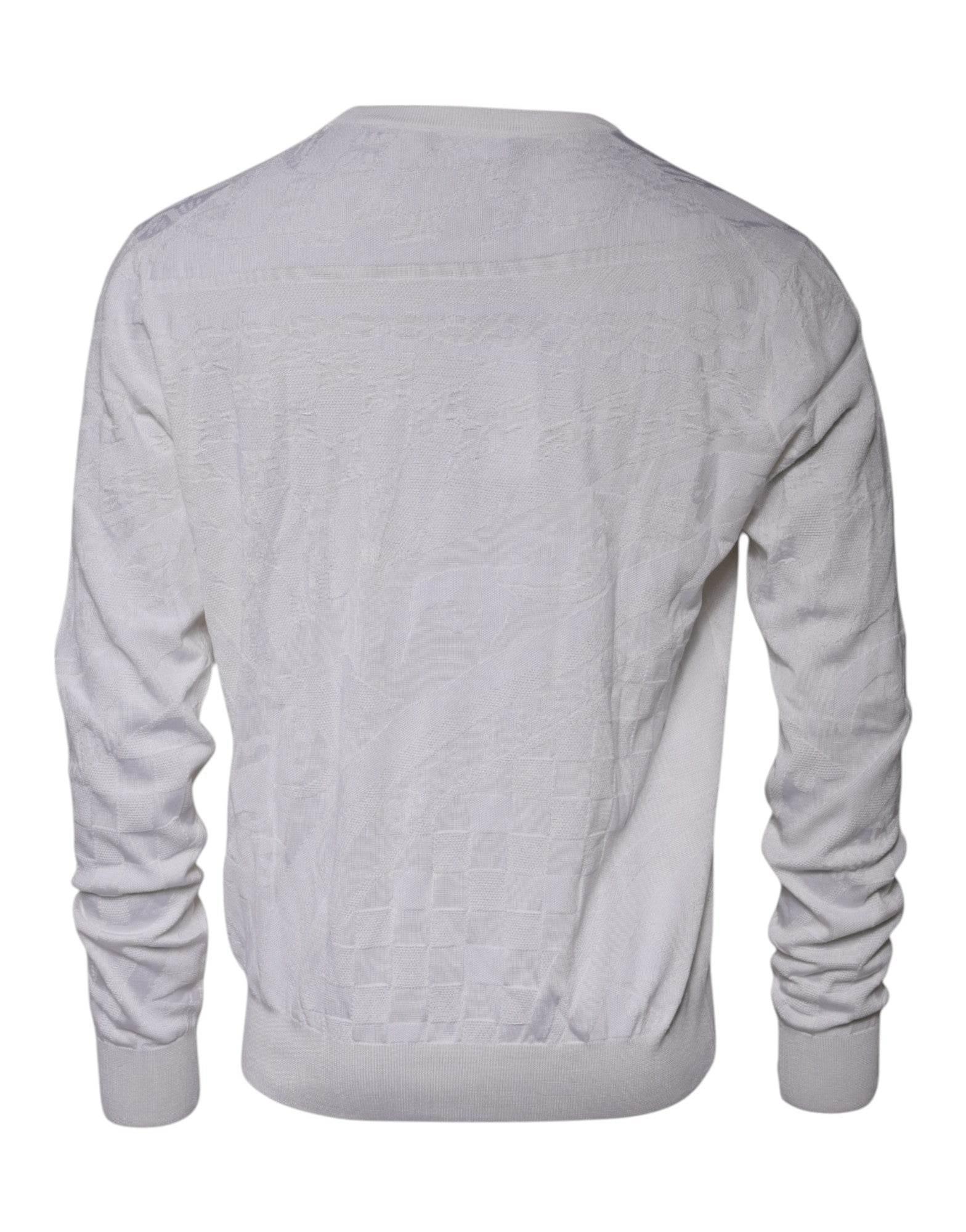 Dolce & Gabbana White Silk Crew Neck Men Pullover Sweater - Hilstor
