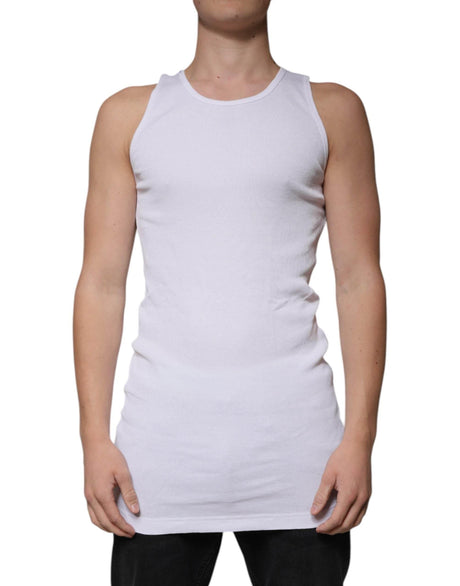 Dolce & Gabbana White Cotton Sleeveless Round Neck Tank T-shirt - Hilstor