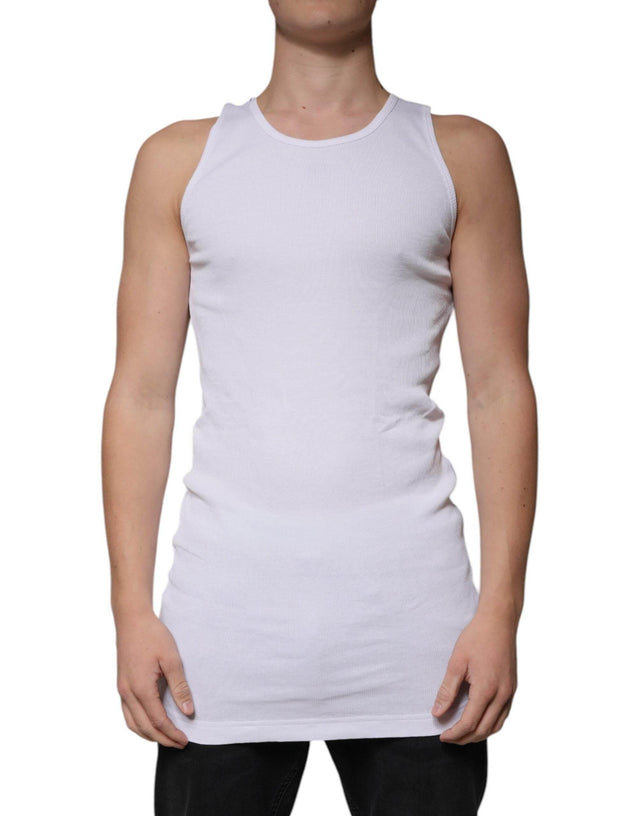 Dolce & Gabbana White Cotton Sleeveless Round Neck Tank T-shirt - Hilstor