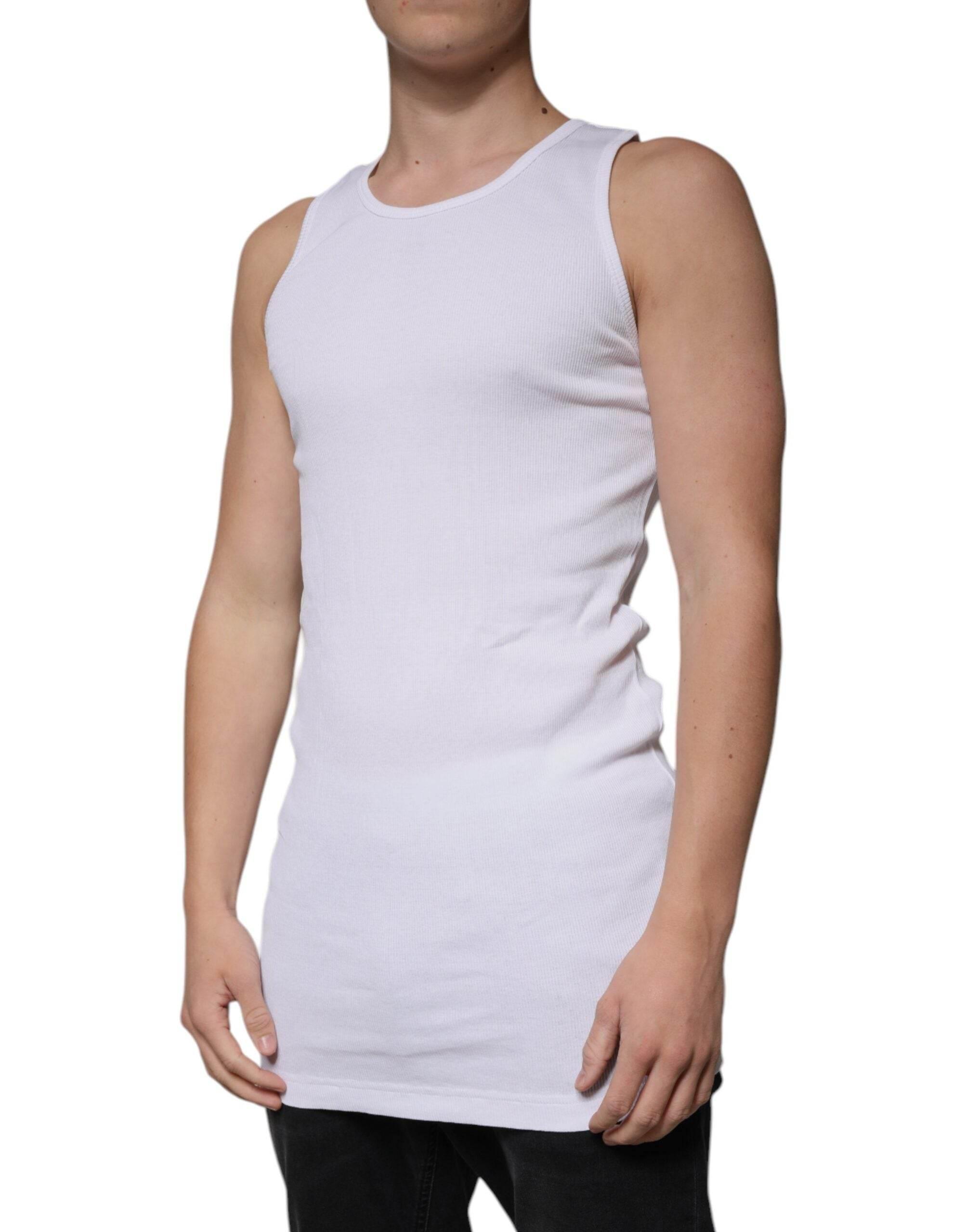 Dolce & Gabbana White Cotton Sleeveless Round Neck Tank T-shirt - Hilstor