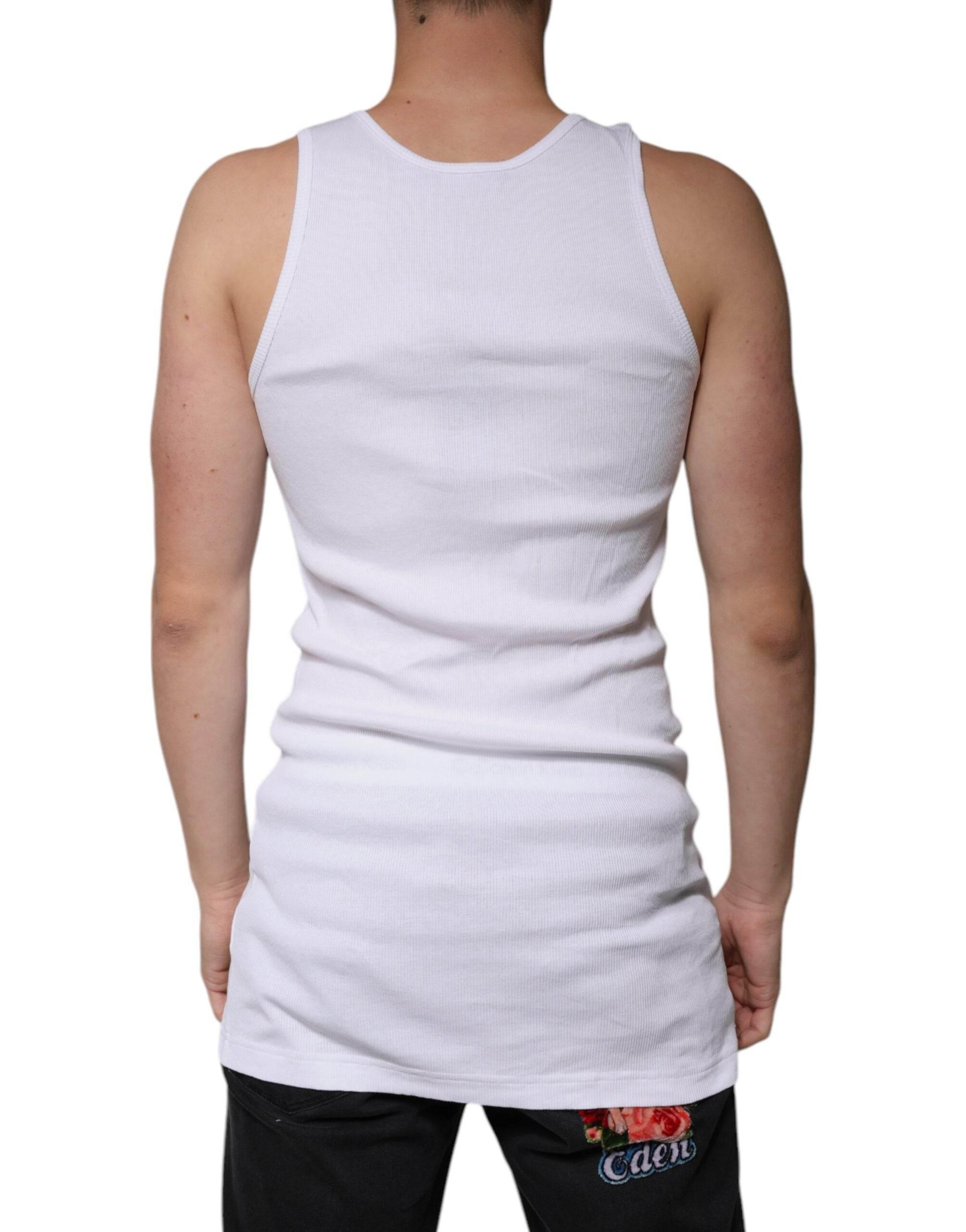 Dolce & Gabbana White Cotton Sleeveless Round Neck Tank T-shirt - Hilstor