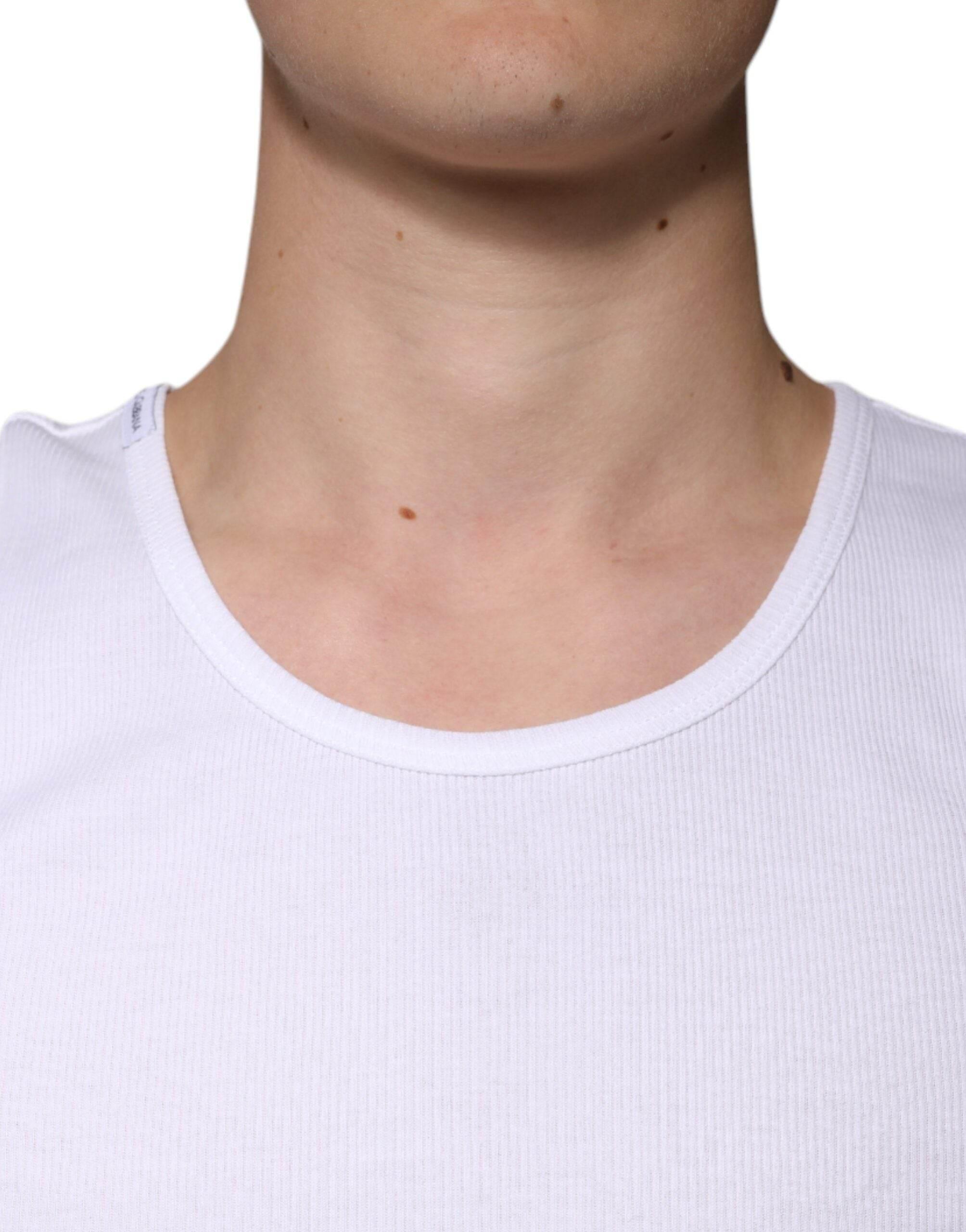 Dolce & Gabbana White Cotton Sleeveless Round Neck Tank T-shirt - Hilstor
