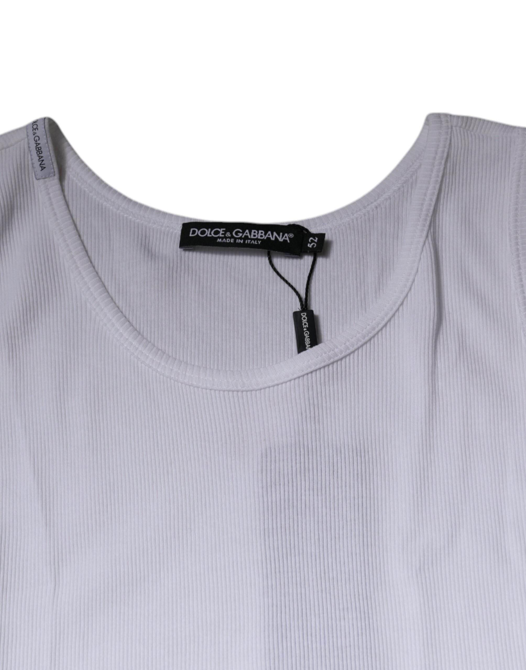 Dolce & Gabbana White Cotton Sleeveless Round Neck Tank T-shirt - Hilstor