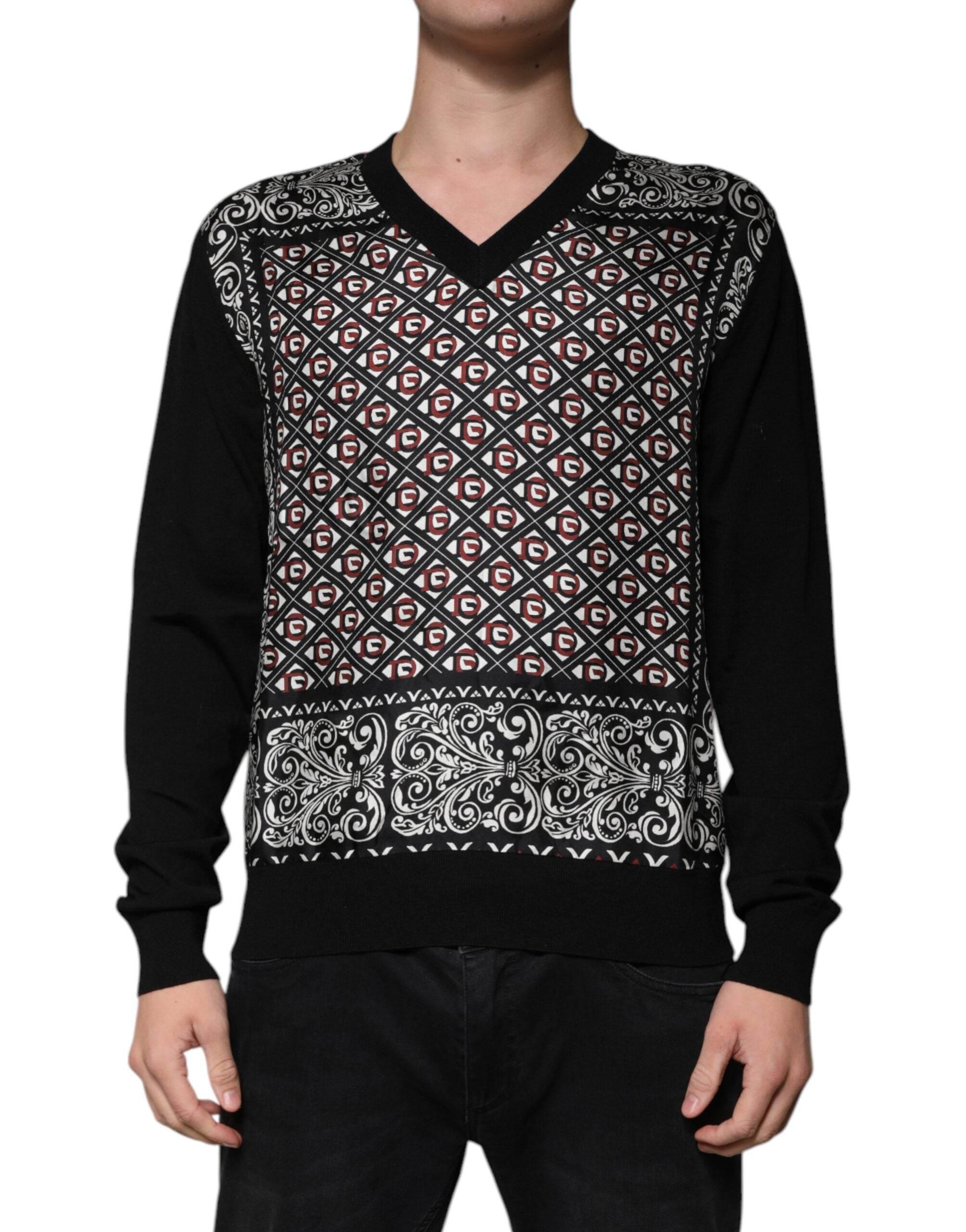 Dolce & Gabbana Black Logo Wool V-neck Pullover Sweater - Hilstor
