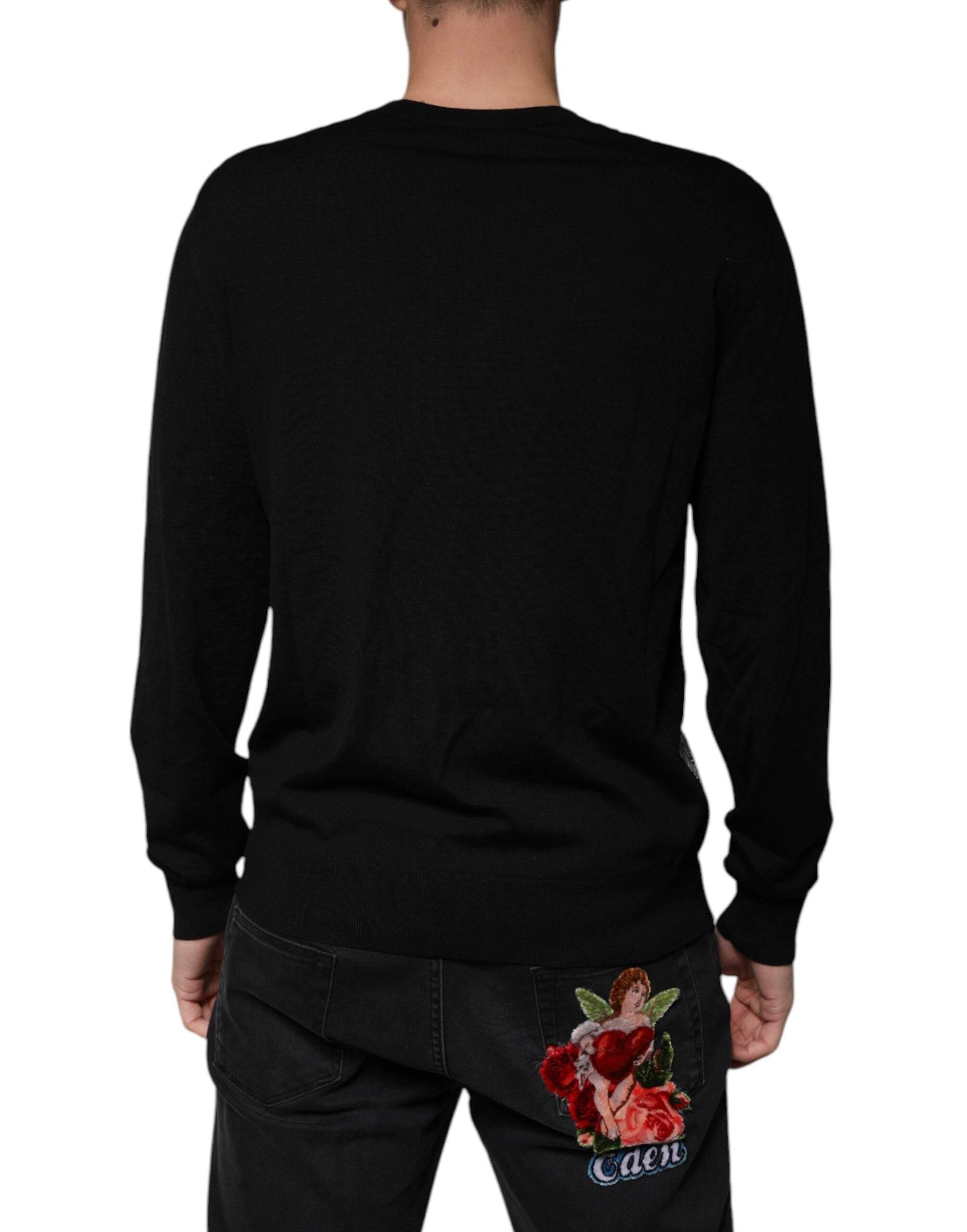 Dolce & Gabbana Black Logo Wool V-neck Pullover Sweater - Hilstor