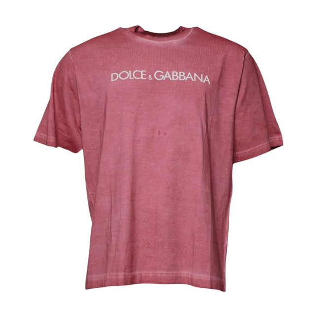 Dolce & Gabbana Pink Logo Print Cotton Crew Neck T-shirt - Hilstor