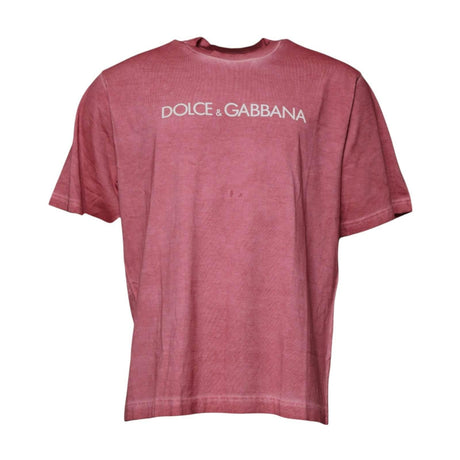 Dolce & Gabbana Pink Logo Print Cotton Crew Neck T-shirt - Hilstor