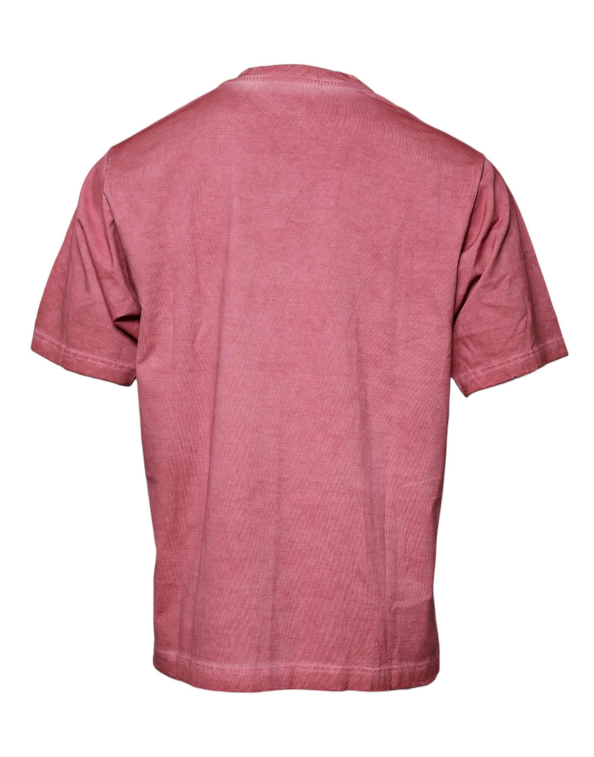 Dolce & Gabbana Pink Logo Print Cotton Crew Neck T-shirt - Hilstor