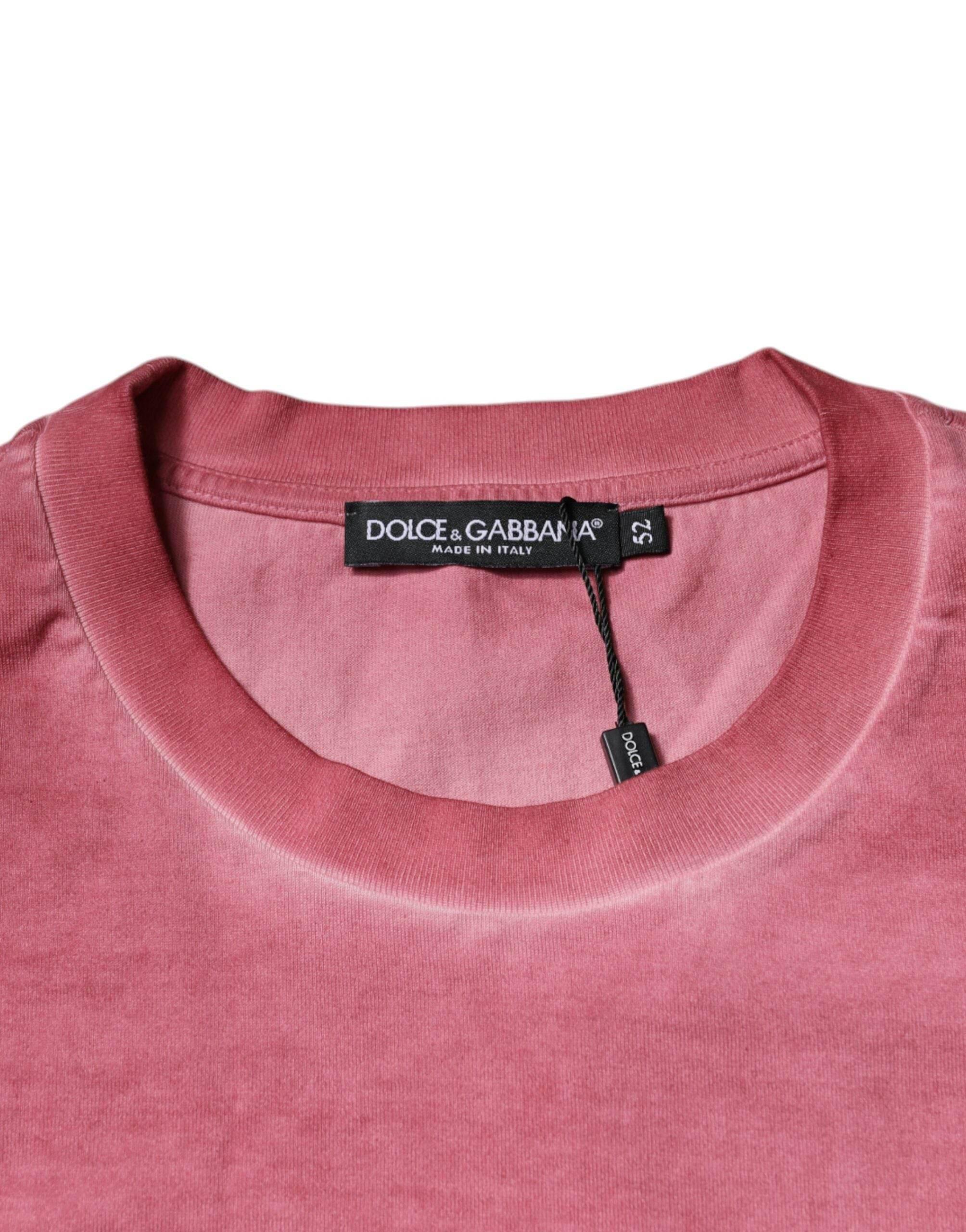 Dolce & Gabbana Pink Logo Print Cotton Crew Neck T-shirt - Hilstor