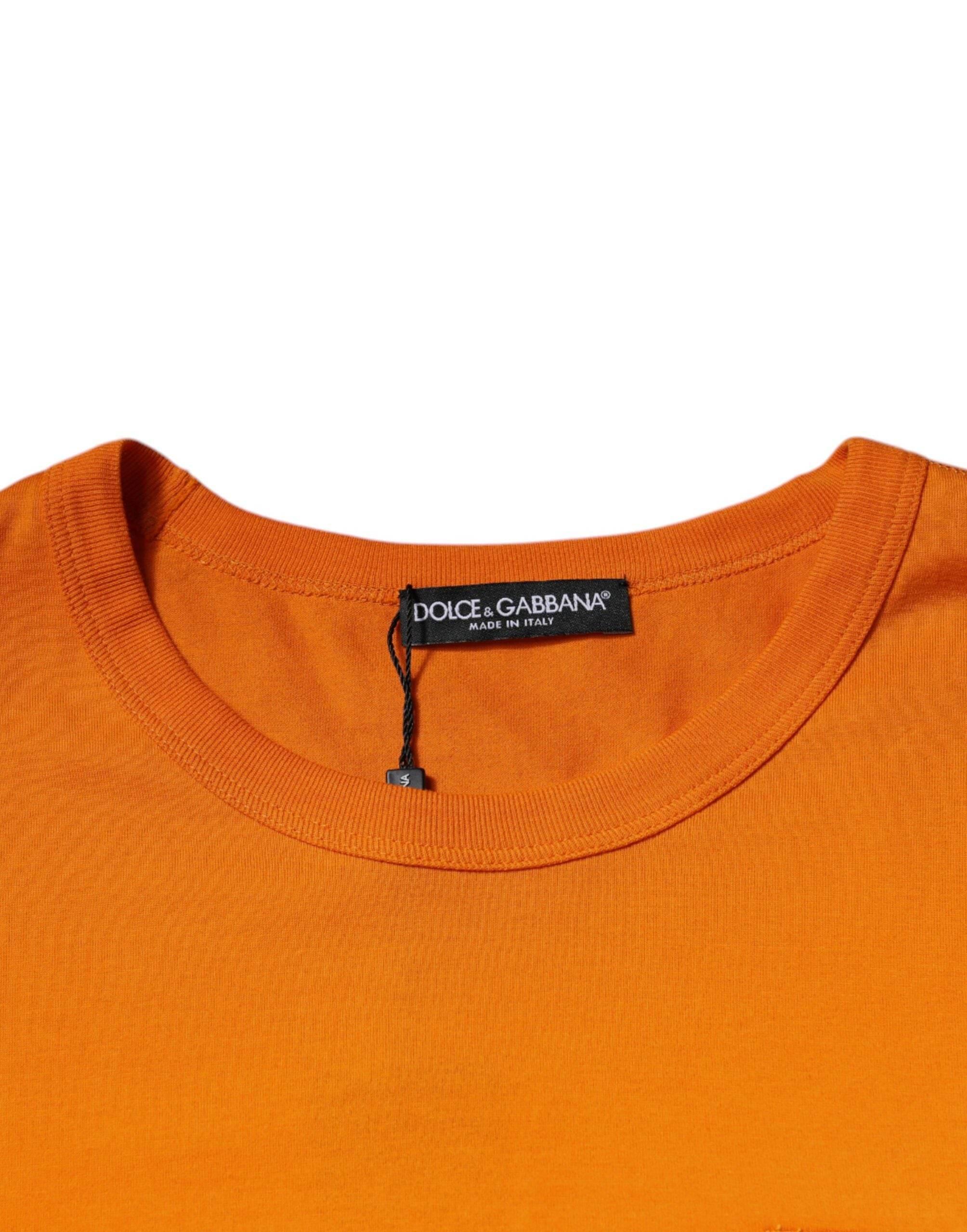 Dolce & Gabbana Orange Logo Cotton Crew Neck T-shirt - Hilstor
