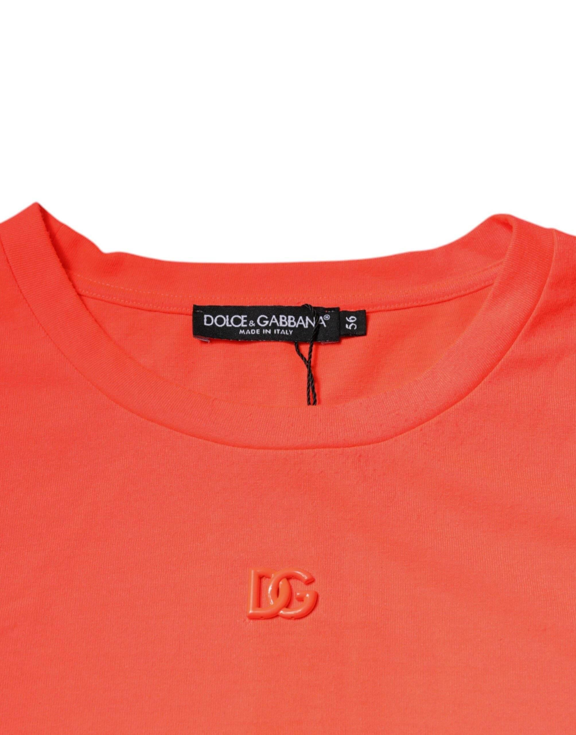 Dolce & Gabbana Orange Logo Polyester Crew Neck T-shirt - Hilstor