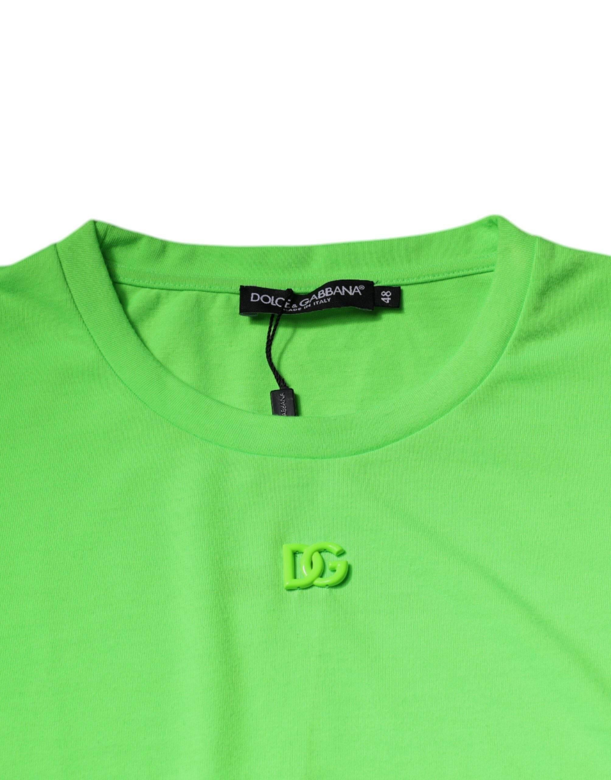 Dolce & Gabbana Green Logo Polyester Crew Neck T-shirt - Hilstor
