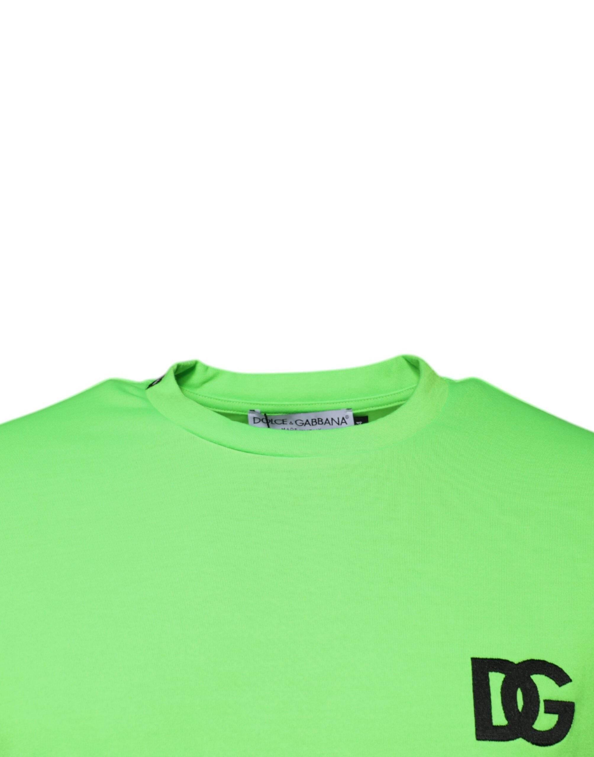 Dolce & Gabbana Green Logo Polyester Crew Neck T-shirt - Hilstor