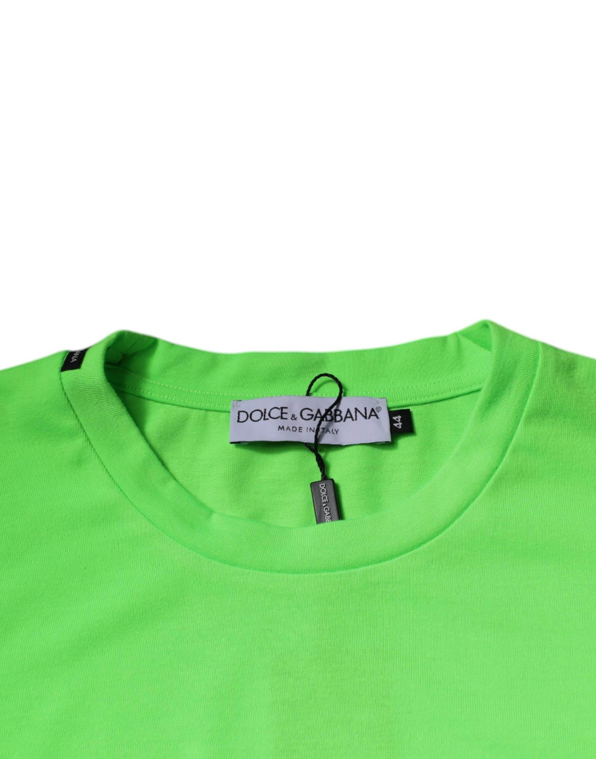 Dolce & Gabbana Green Logo Polyester Crew Neck T-shirt - Hilstor